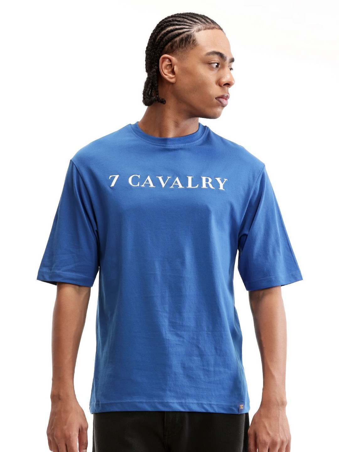 7 Cavalry Men Brand Logo Printed Round Neck Cotton Relaxed Fit T-shirt