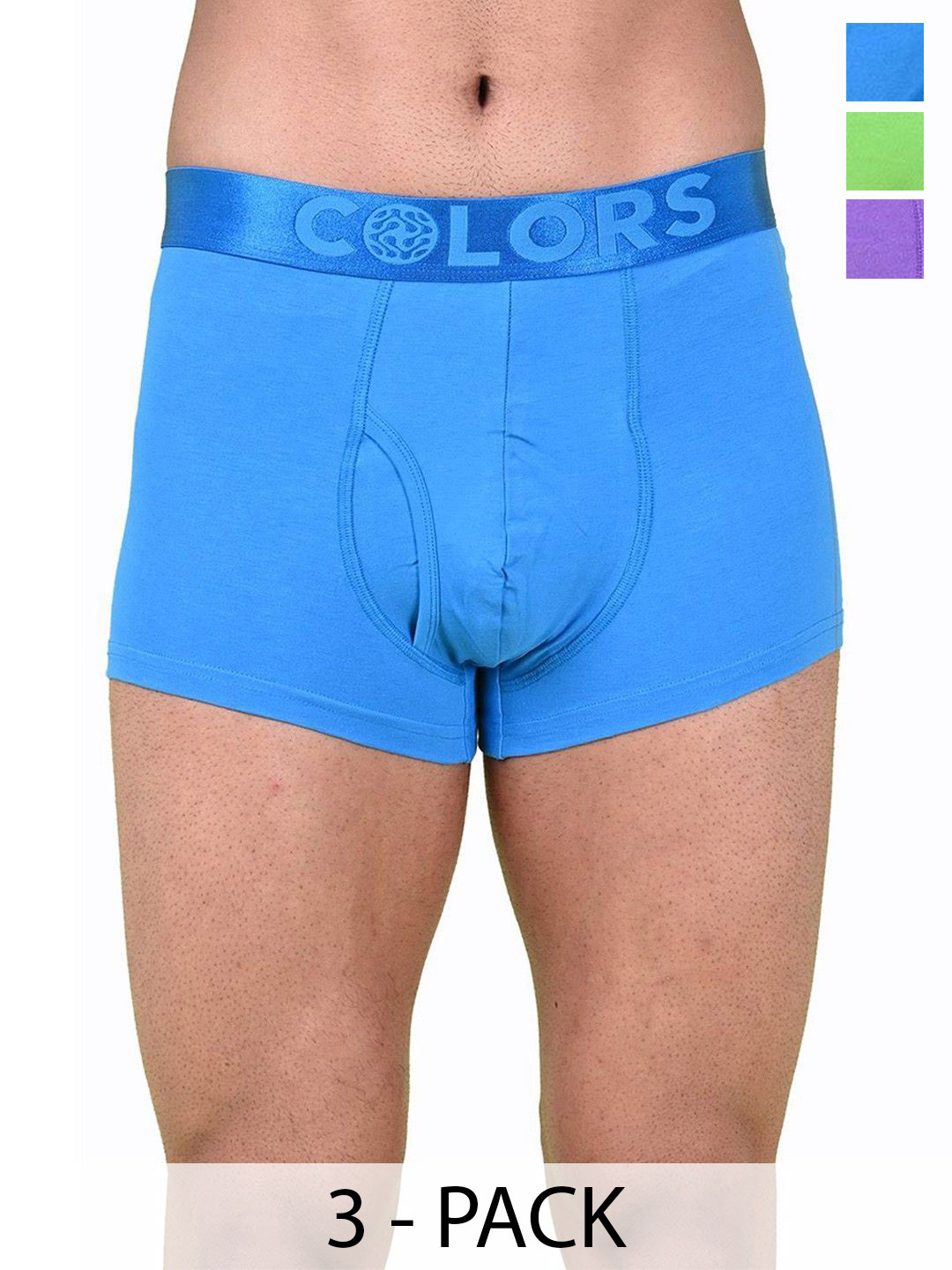 COLORS by Rupa Frontline Men Pack Of 3 Short Trunks 1001-DBL-NGrn-Prpl
