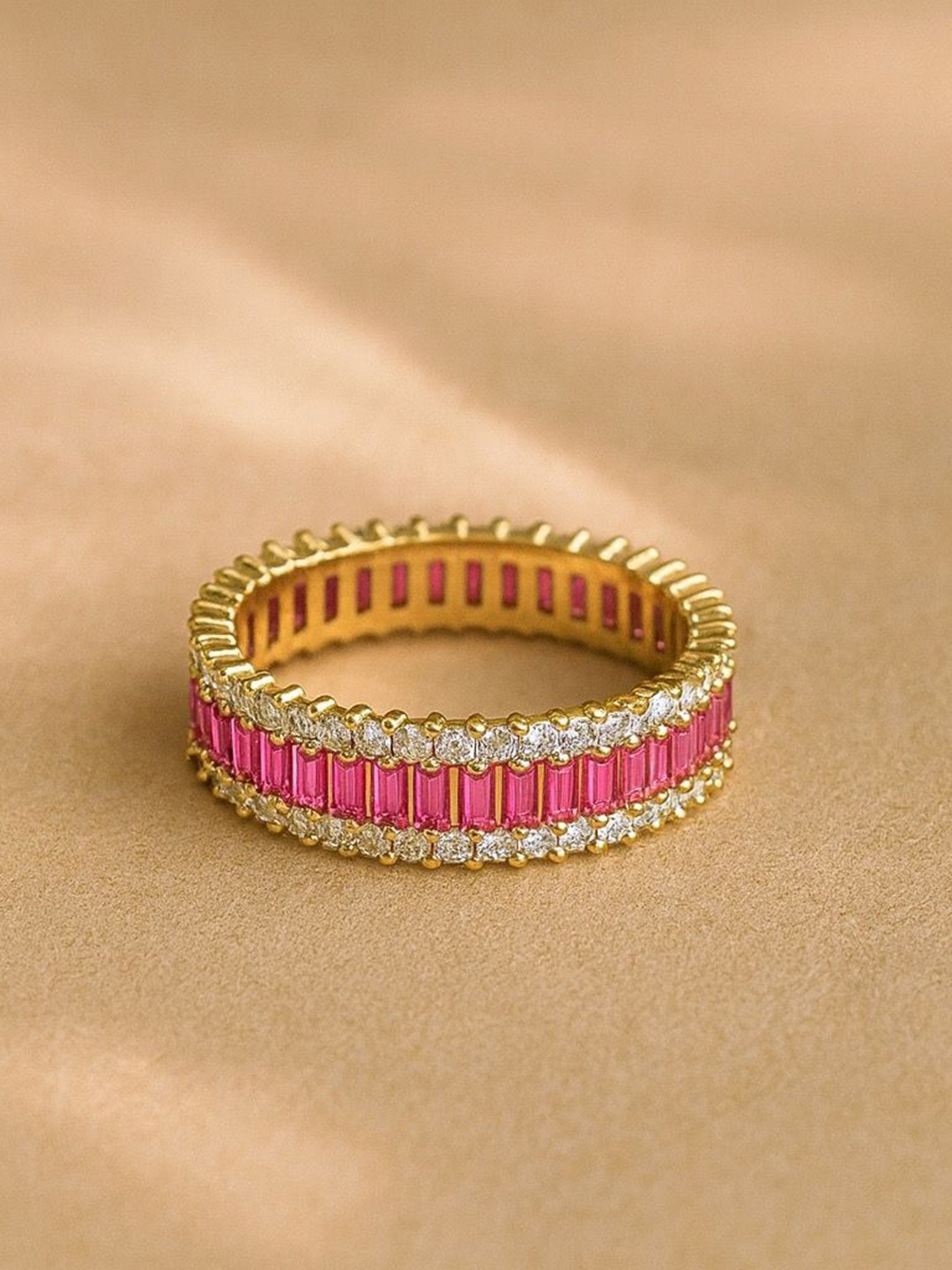 Anushka Jain Jewellery 925 Sterling Silver CZ-Stone Studded Rose Quartz Eternity Ring