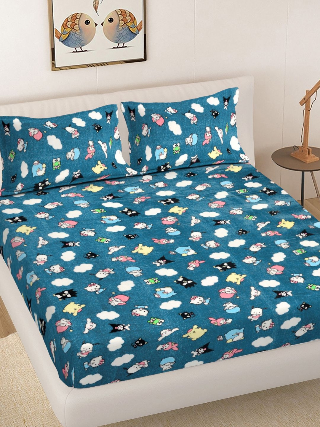 FABINALIV Turquoise Blue 300 TC King Bedsheet with 2 Pillow Covers- 250X225 cm