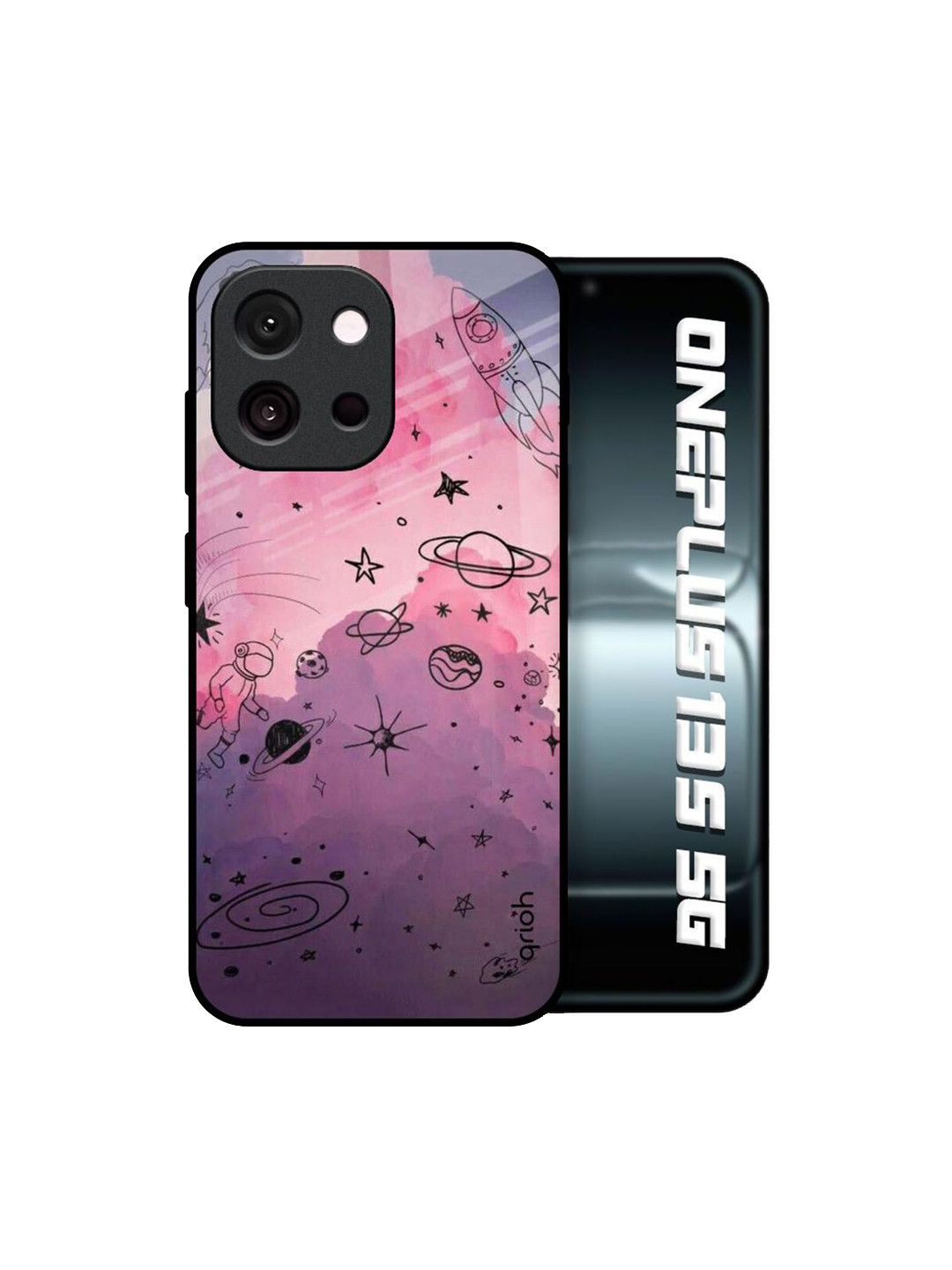 QRIOH Unisex OnePlus 13s 5G Quirky Space Doodles Shockproof Glass Back Case