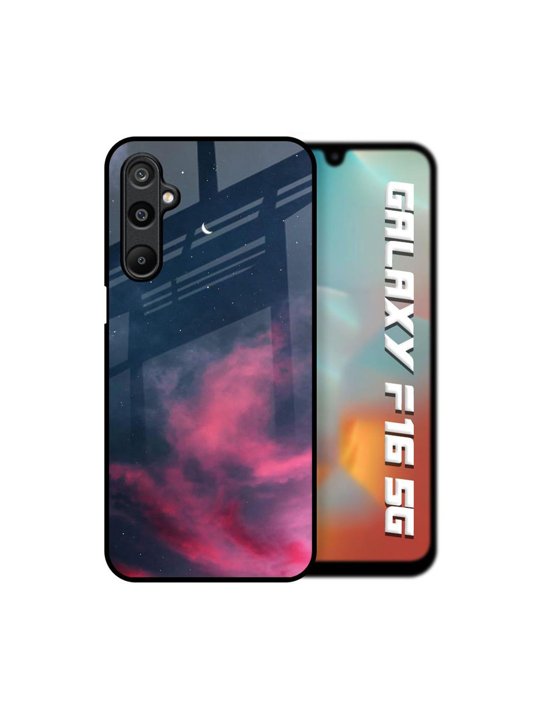 QRIOH Unisex Samsung Galaxy F16 5G Abstract Moon Night Shockproof Glass Back Case