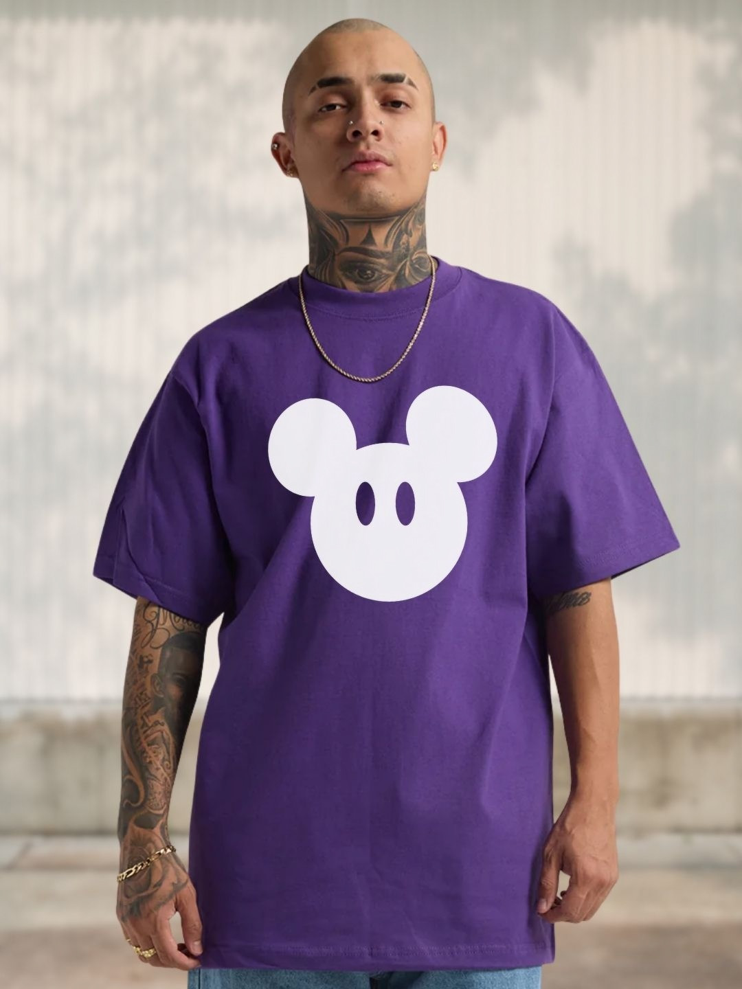 Cool Plus Mikki Men Mickey Mouse Graphic Printed Round Neck Cotton Oversized T-shirt