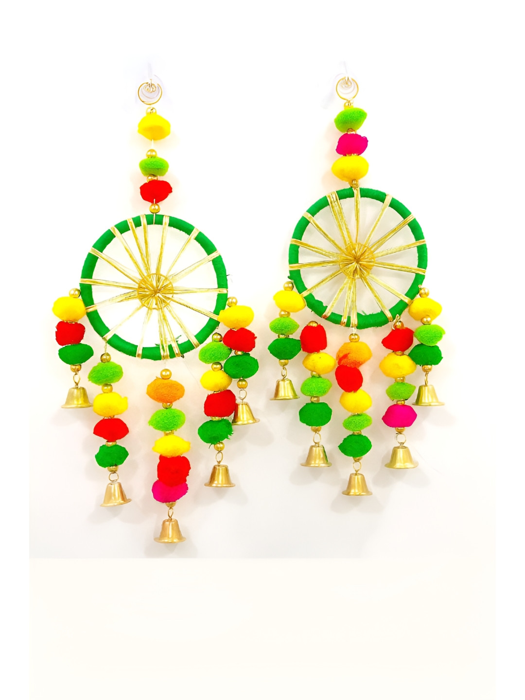 PUFFSMART 2Pcs 17 Inch Pom-Pom Hanging Toran With Bells