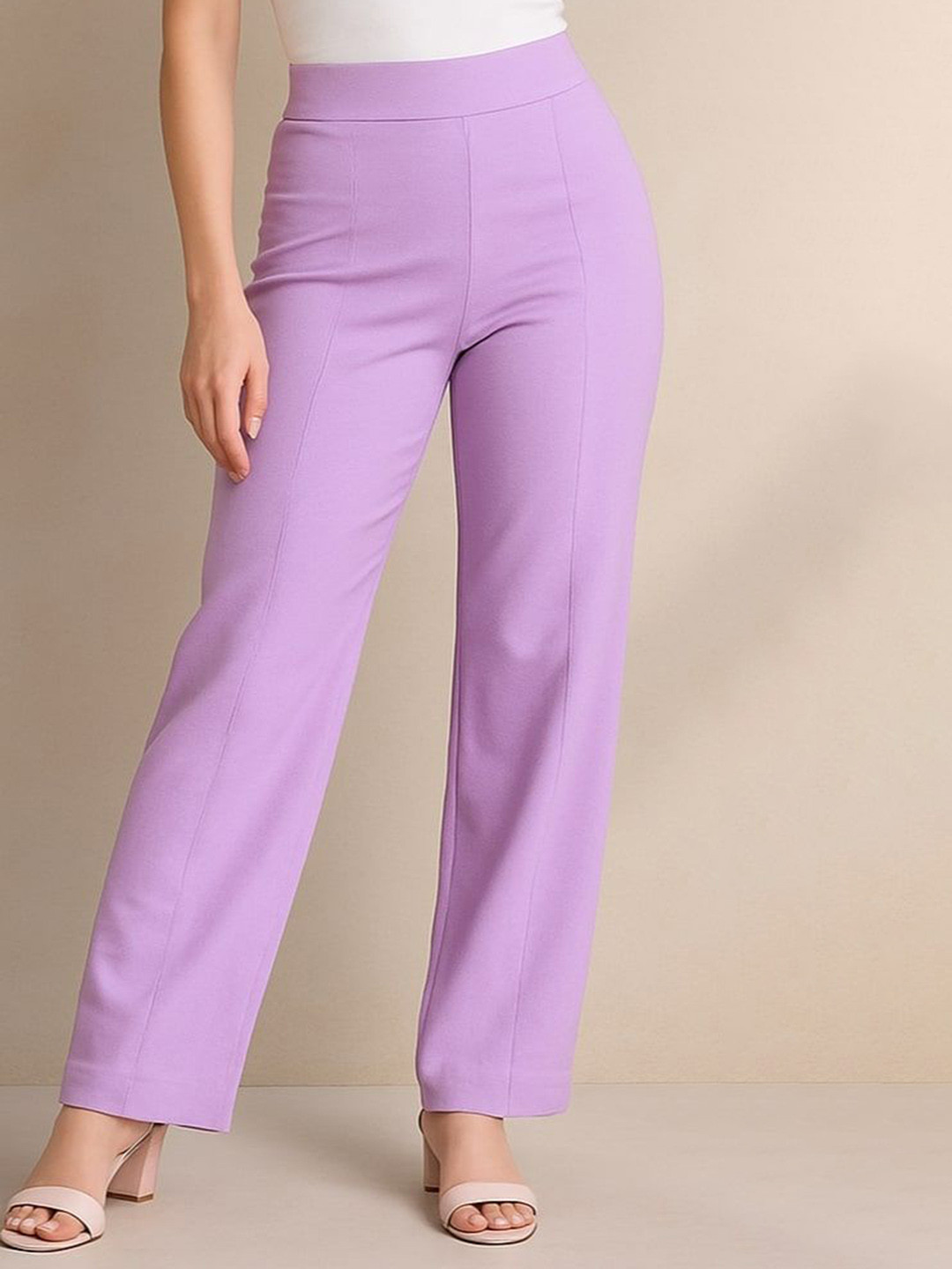 NU CLOTHS Women High-Rise Flat-Front Regular Trousers