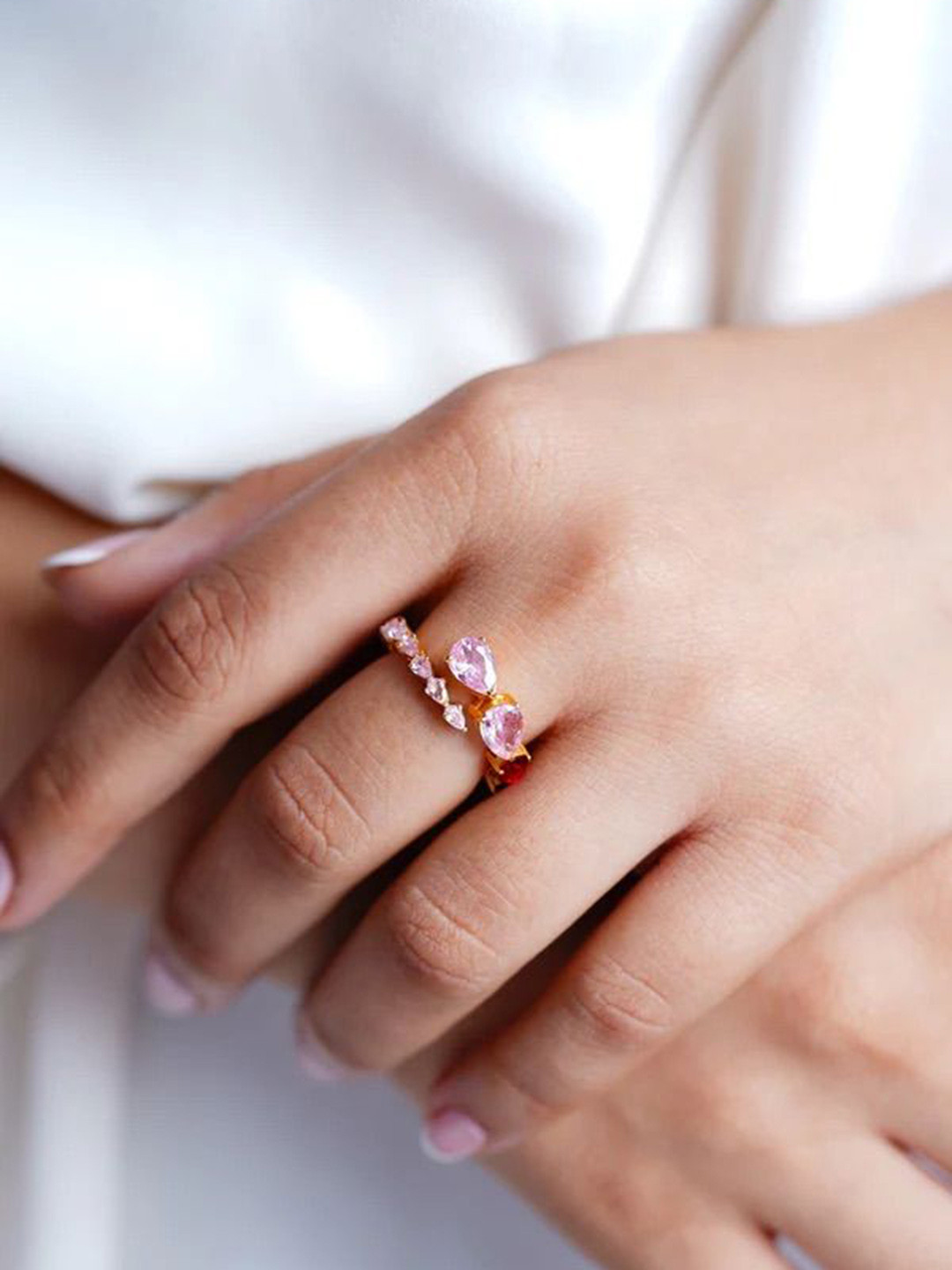 Anushka Jain Jewellery 925 Sterling Silver CZ-Studded Cherry Blossom Eternity Ring