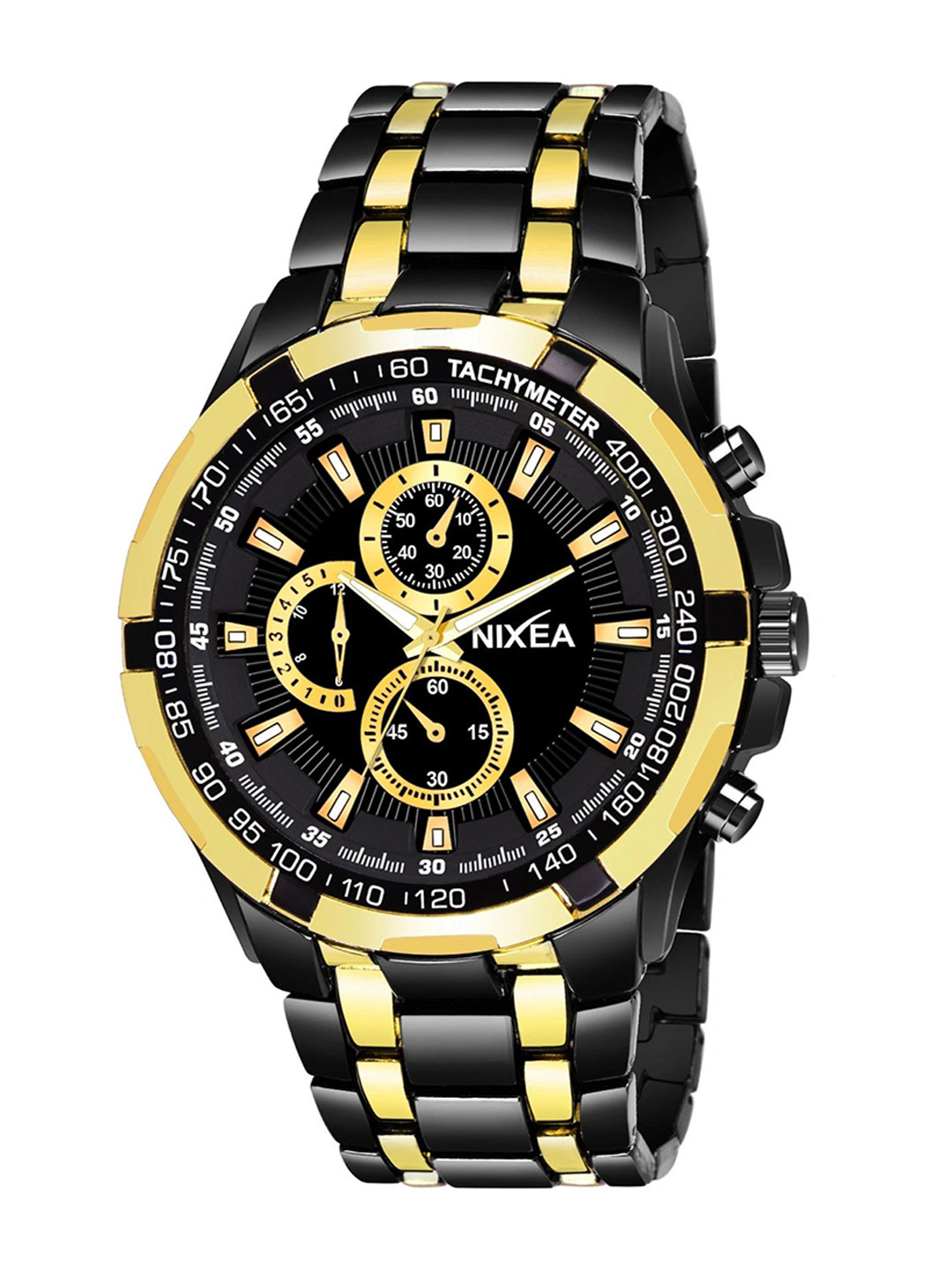 Nixea Men Dial & Bracelet Style Straps Analogue Watch NIXEA BLACK-GOLDEN RADO TT