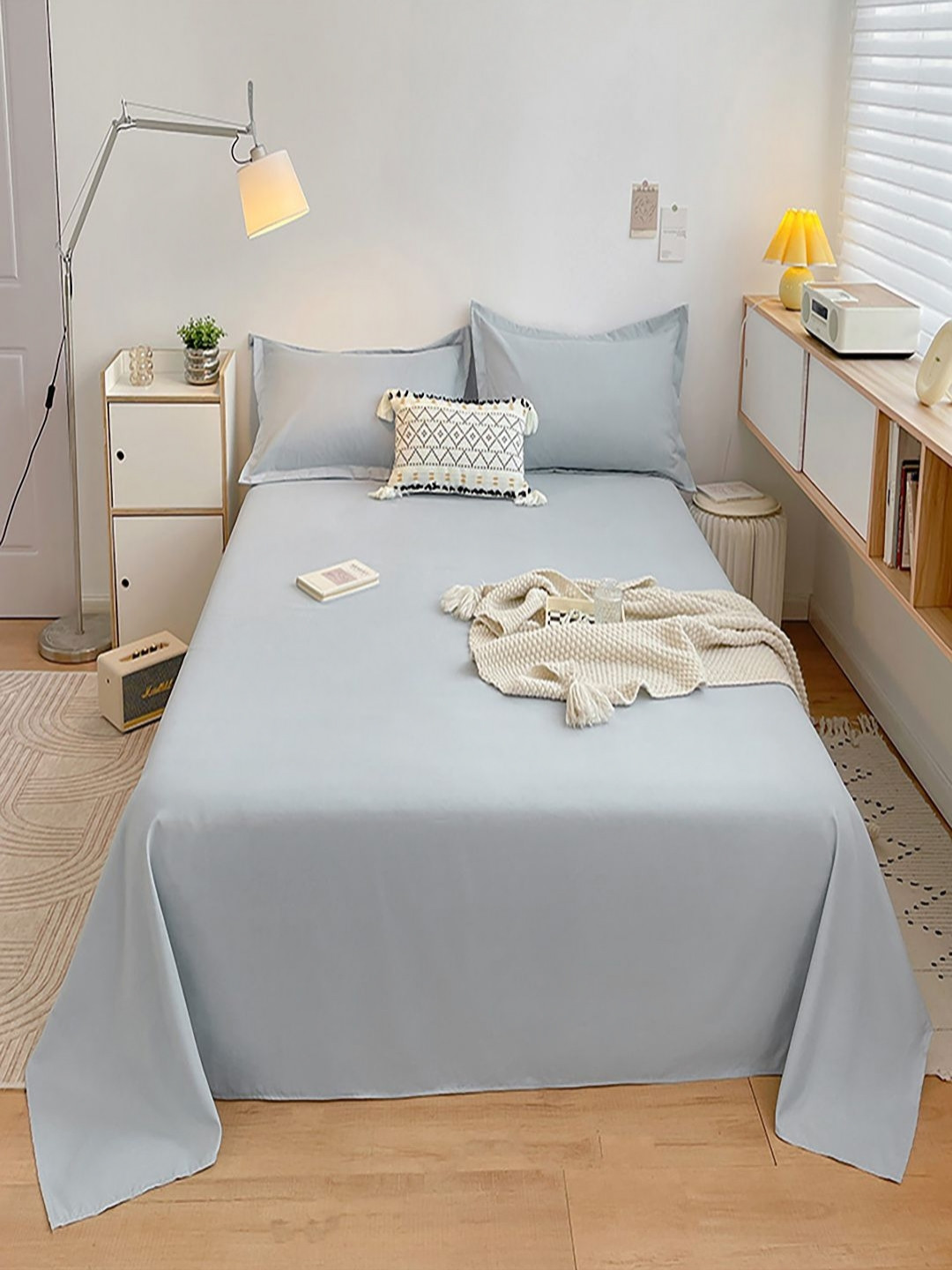 JC HOME Grey 140 TC Double King Bedsheet Set-2.30 m x 2.50 m