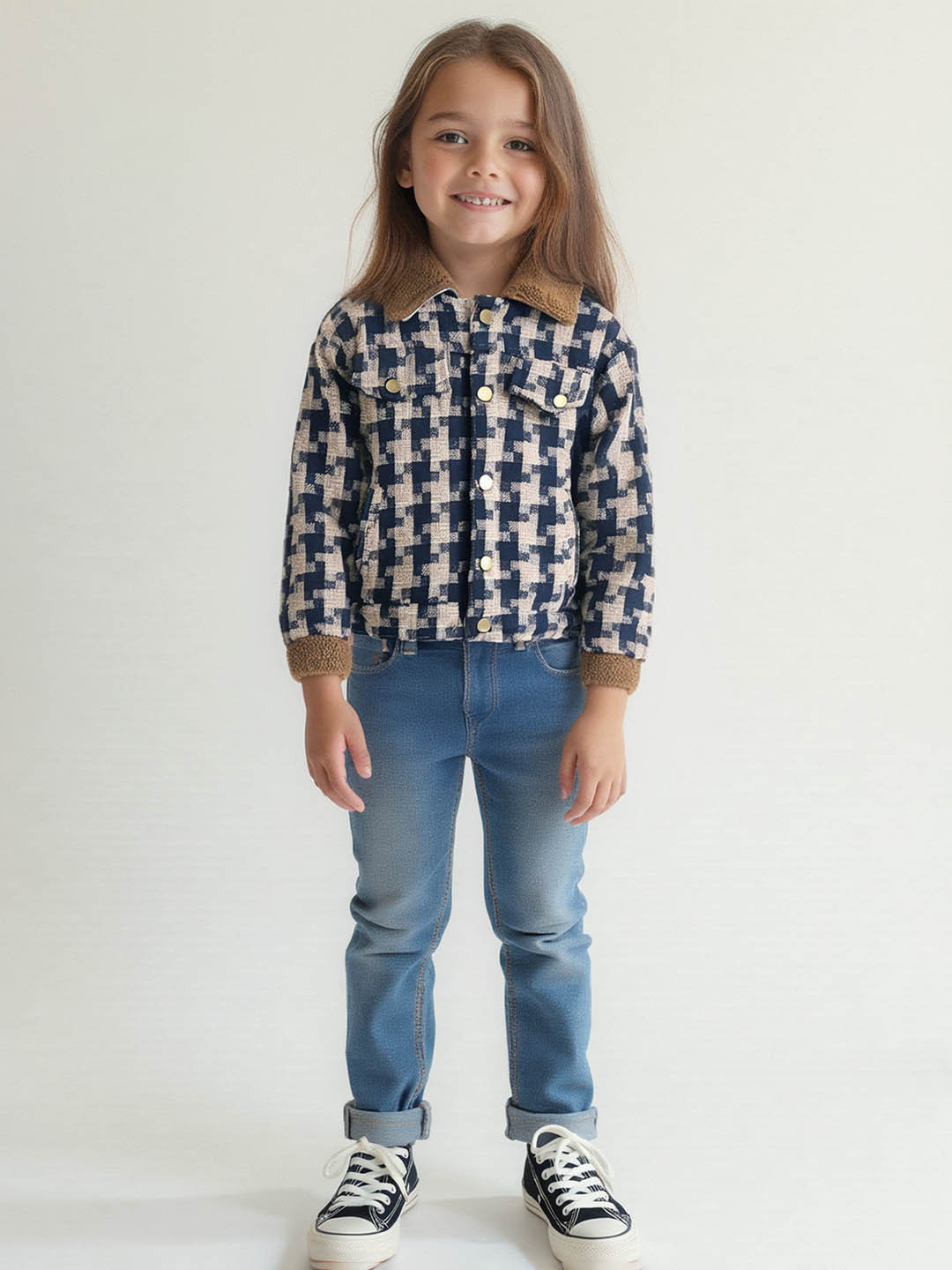 Hopscotch Boys Beige Polyester Checked Jackets