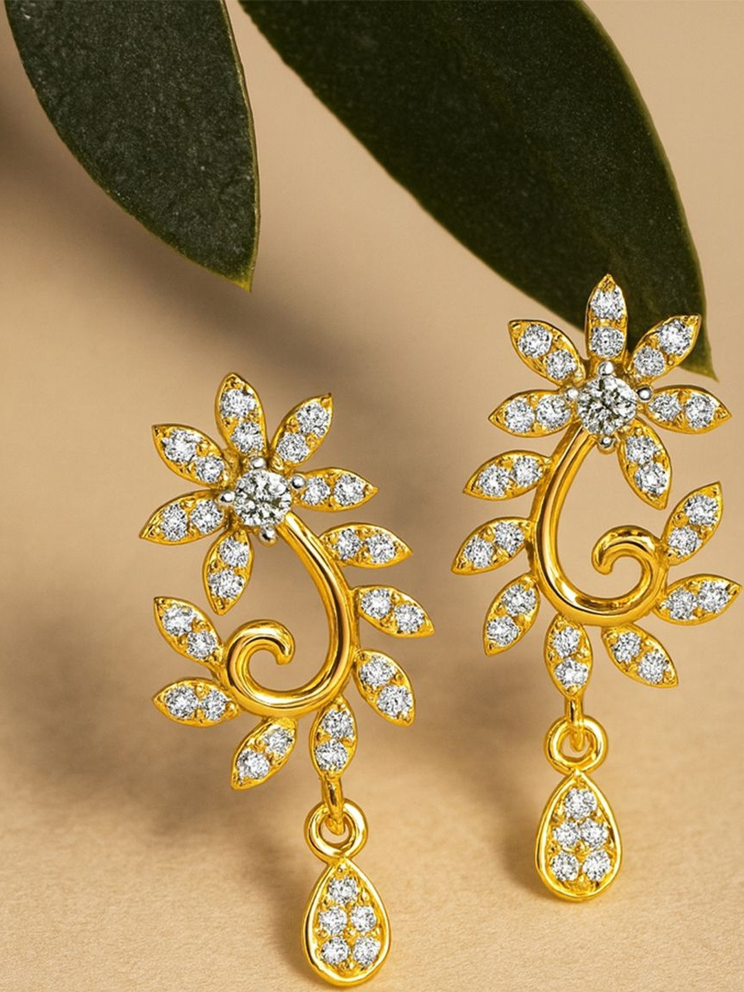 MISS HIGHNESS Women 925 Silver 24K Gold Plated AAA+ Zircon Diamonds Floral Earrings