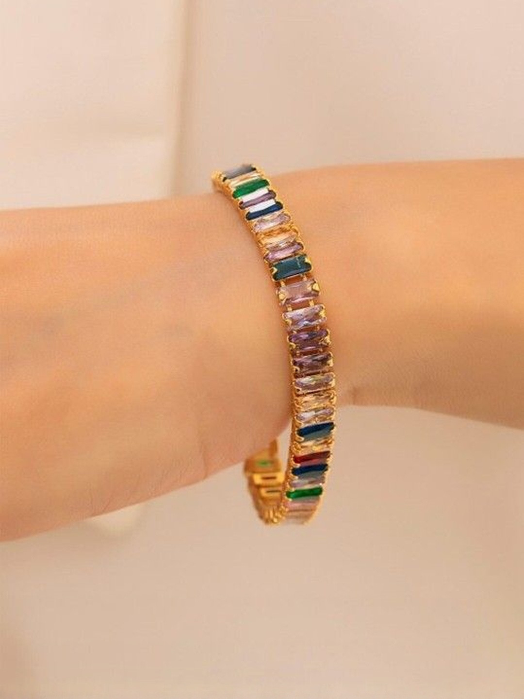 DressBerry Women Multiculor 18K Gold-plated Stainless Steel American Diamond Bracelet