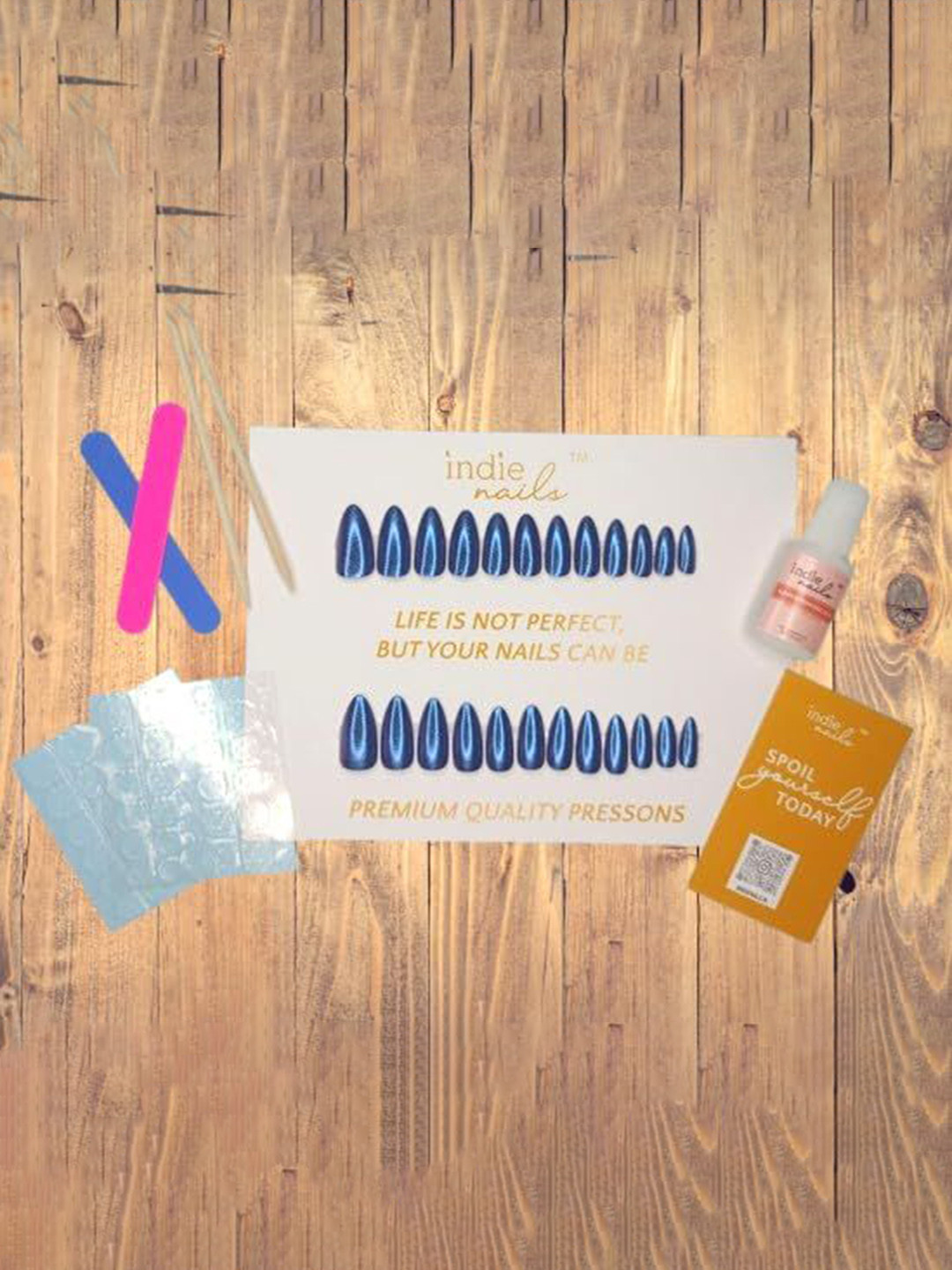 Indie Nails Set Of 24 Long Stiletto Shaped Reusable Press-On Nails Kit