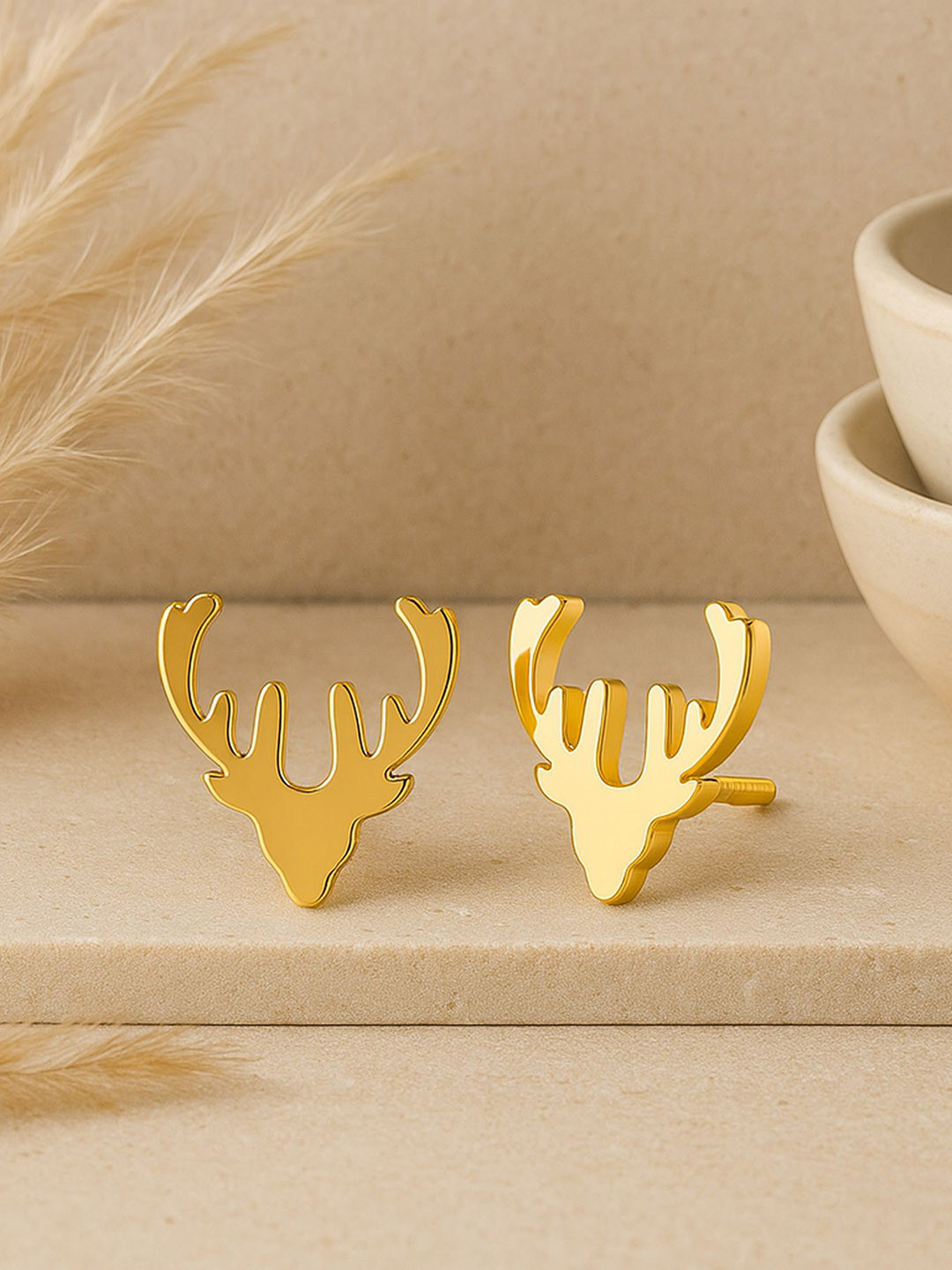 KISNA DIAMOND AND GOLD JEWELLERY Women 14Kt Tiny Deer Earrings Gold - 1.38g