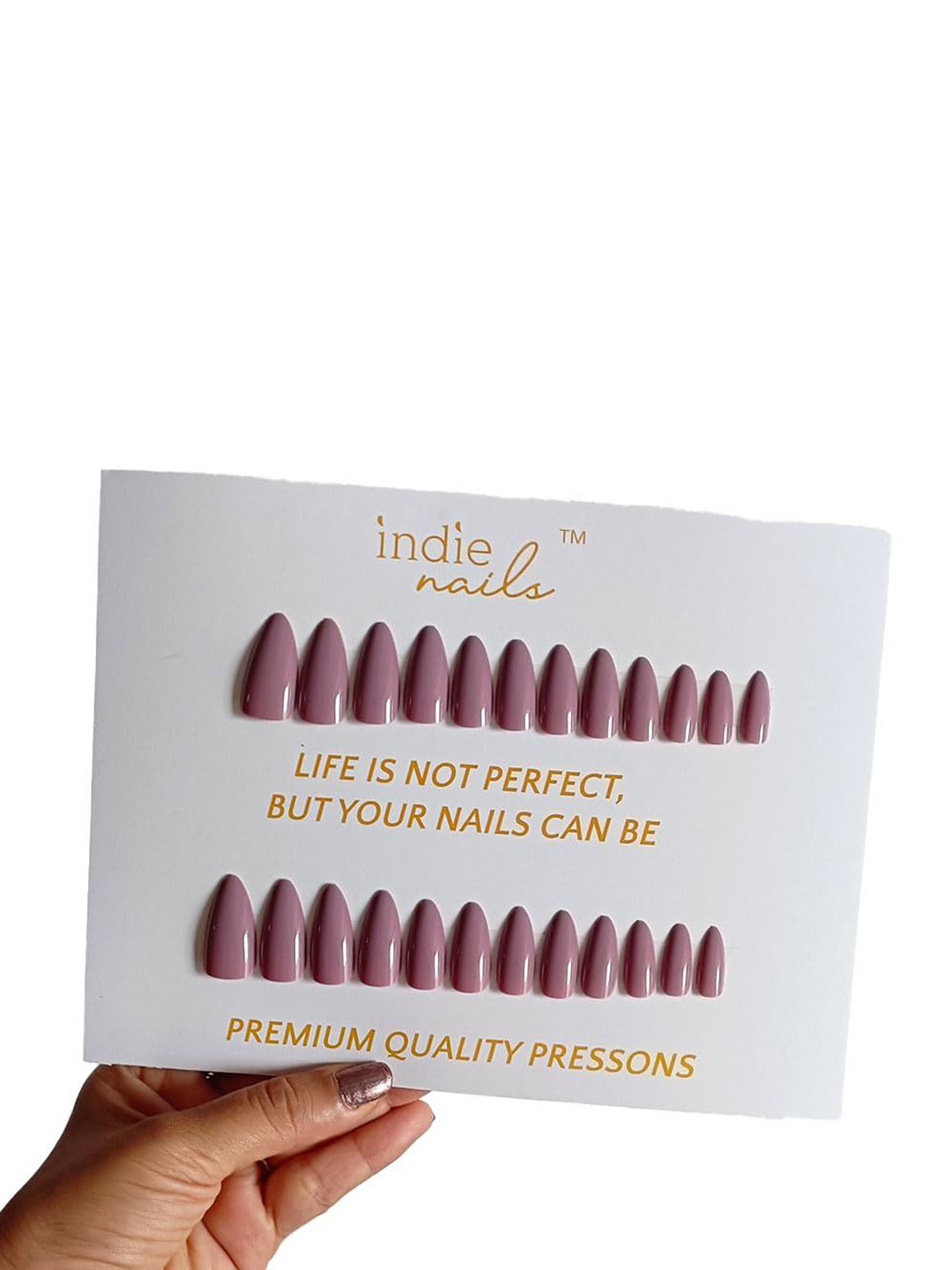 Indie Nails Set Of 24 Long Length Stiletto Shaped Reusable Press-On Nails Kit