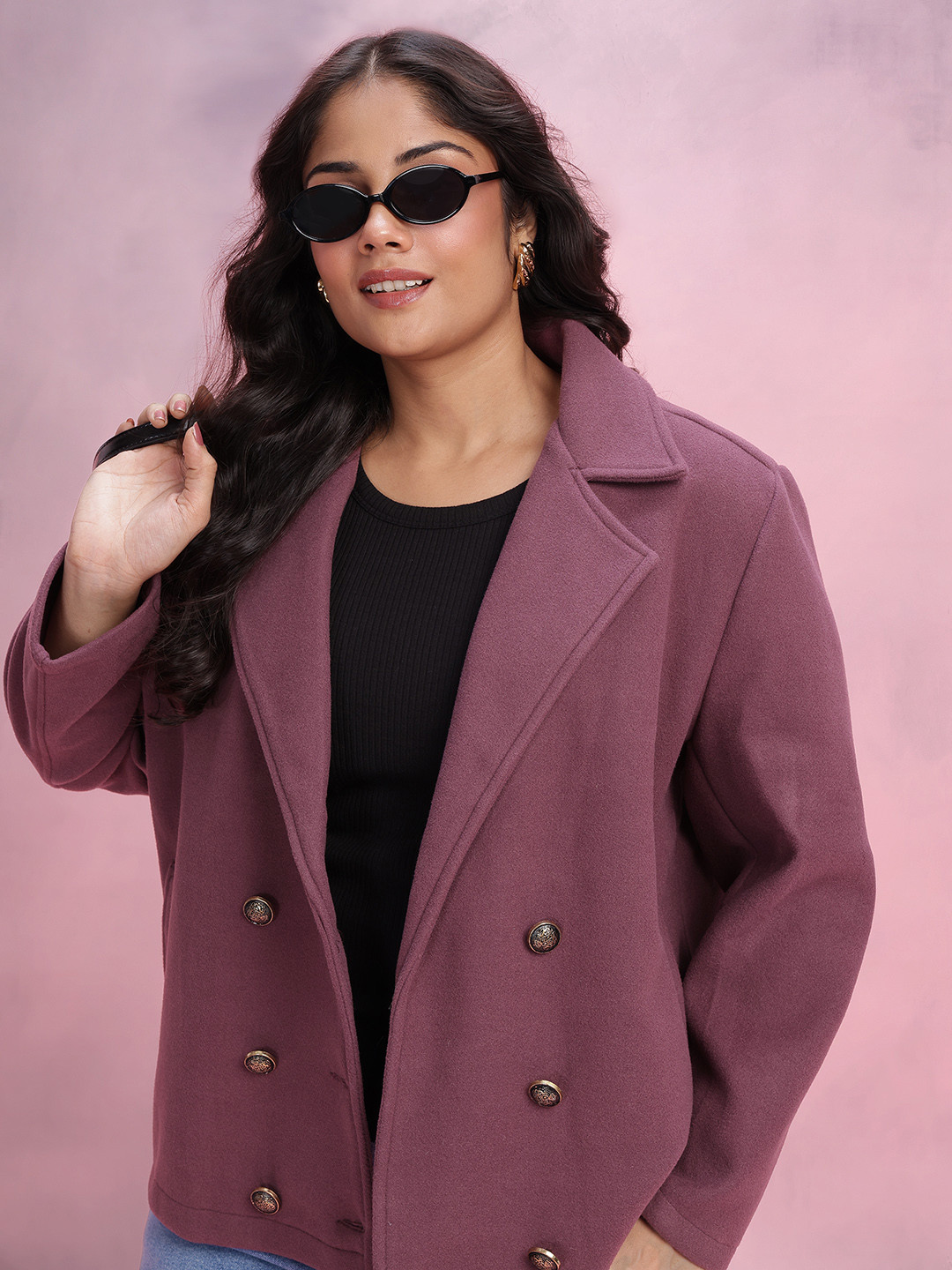 DressBerry Curve Notched Lapel Collar Double-Breasted Regular Fit Overcoat