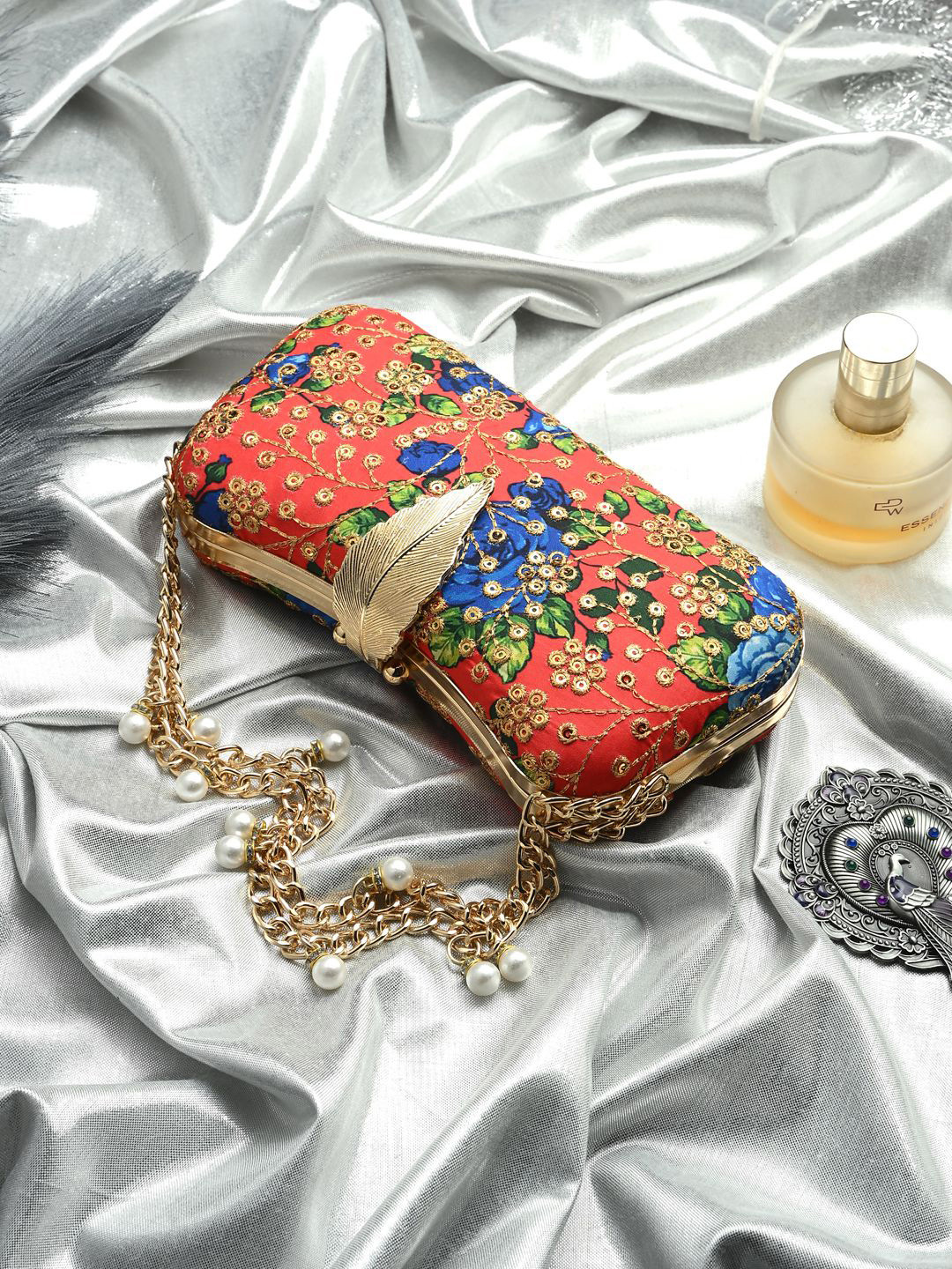 Toobacraft Embroidered Leaf Box Clutch