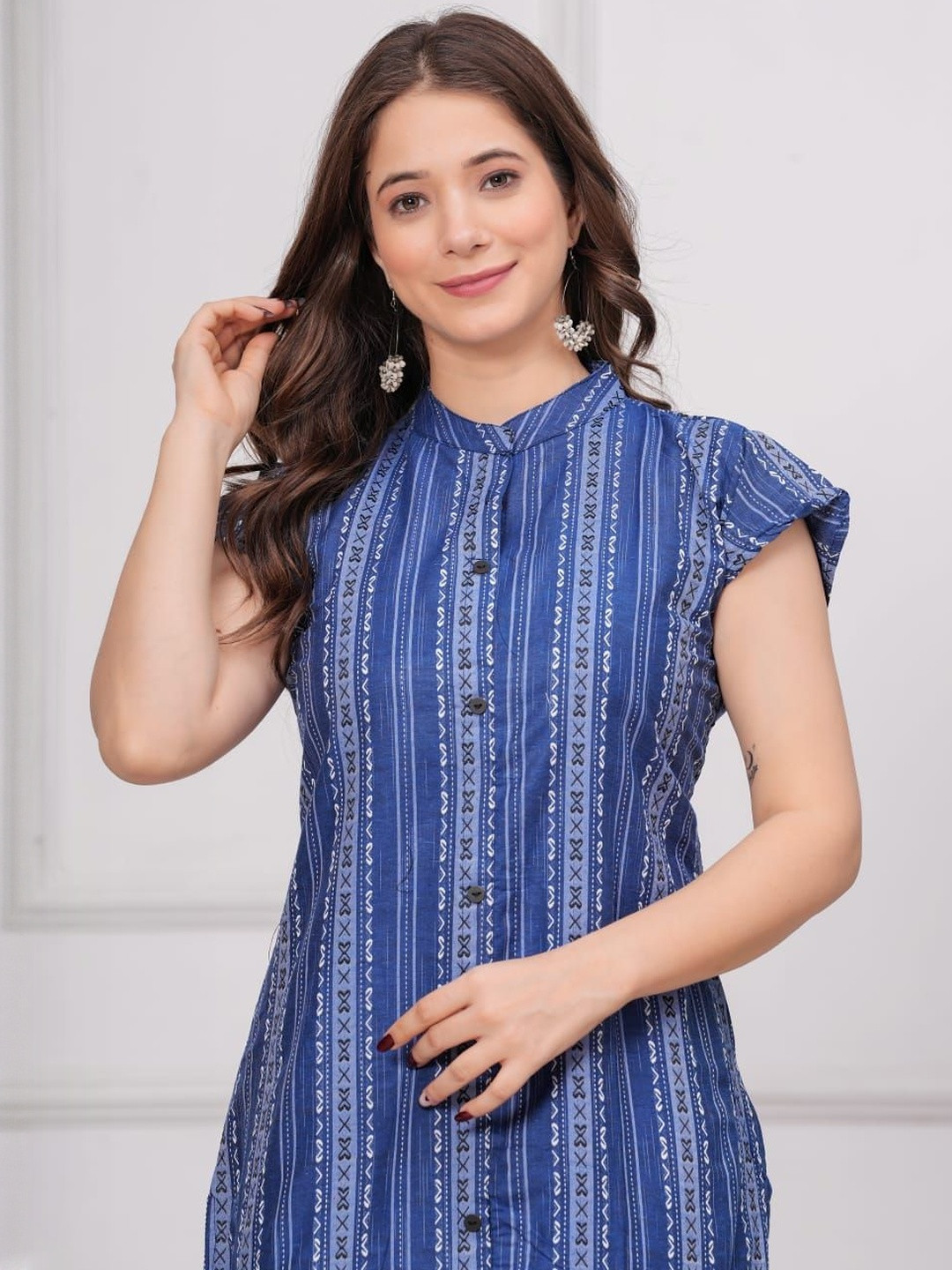 FANCIFY Women Blue Butterfly Printed Kurti