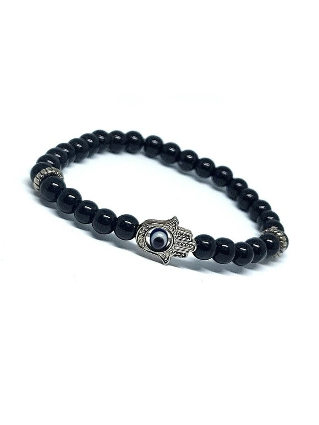 UWISH Black Hamsa Evil Eye Elasticated Slip-On Bracelet