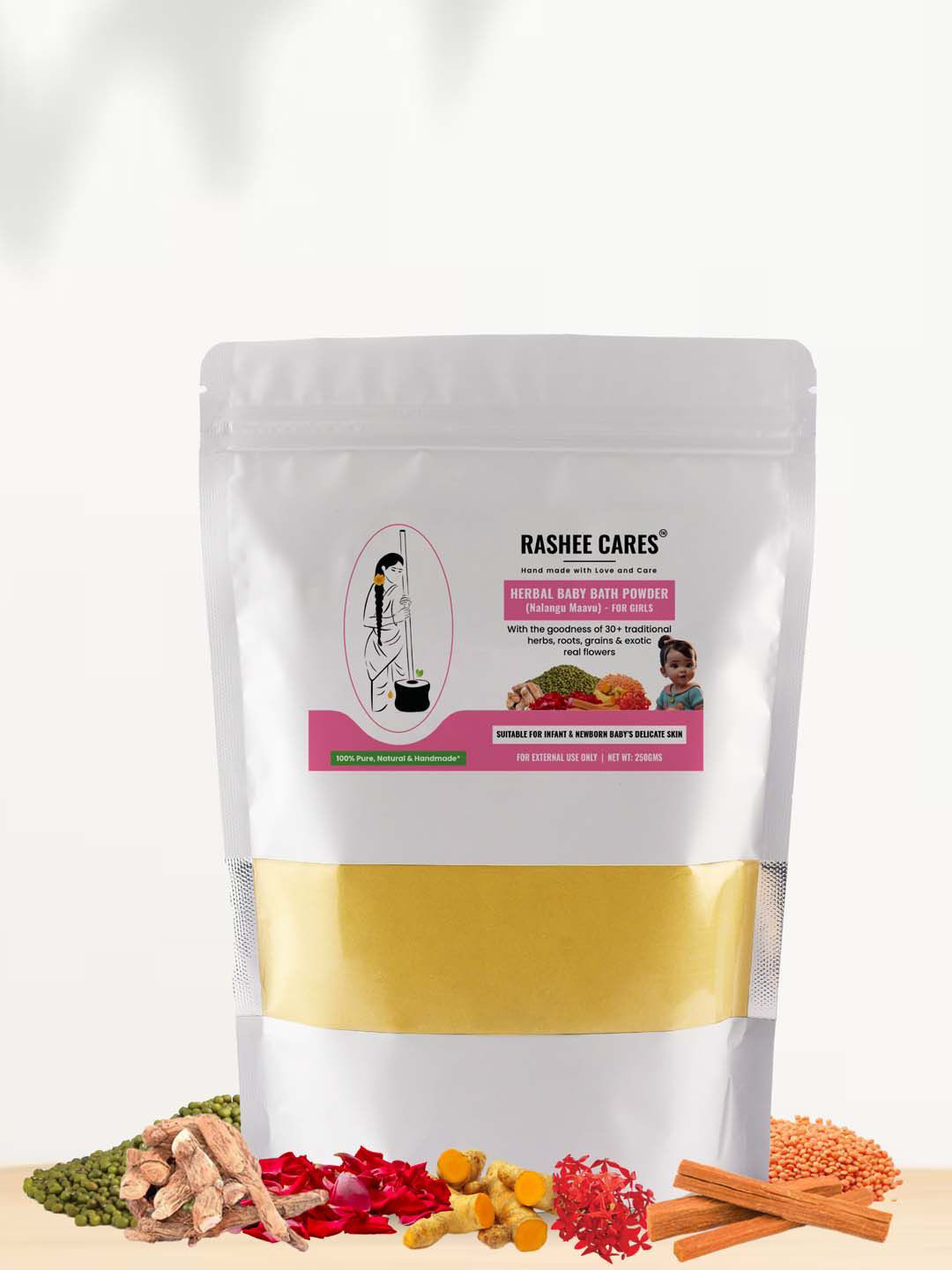 RASHEE CARES Nalangu Maavu Herbal Baby Bath Powder For Girls - 250 g