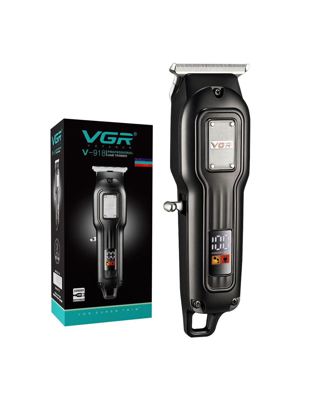 VGR V-918 Professional T-Blade Trimmer with 100-min Runtime & 4 Length Settings - Black