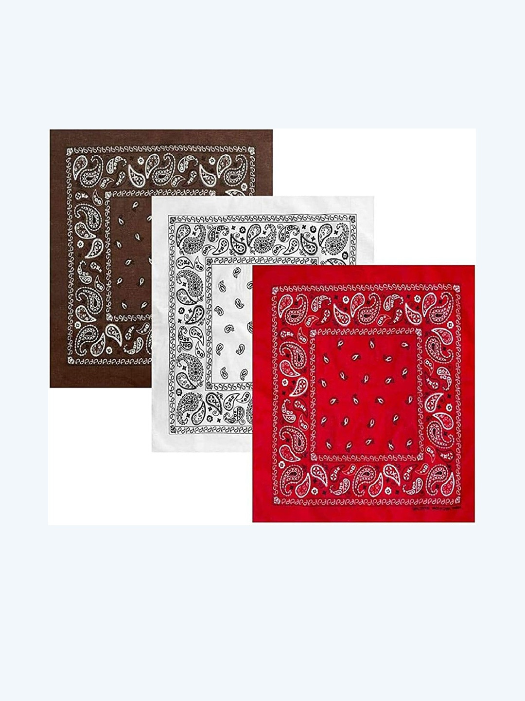 Navkar Crafts Unisex Pack Of 3 Brown White & Red Paisley Printed Cotton Bandana Headbands