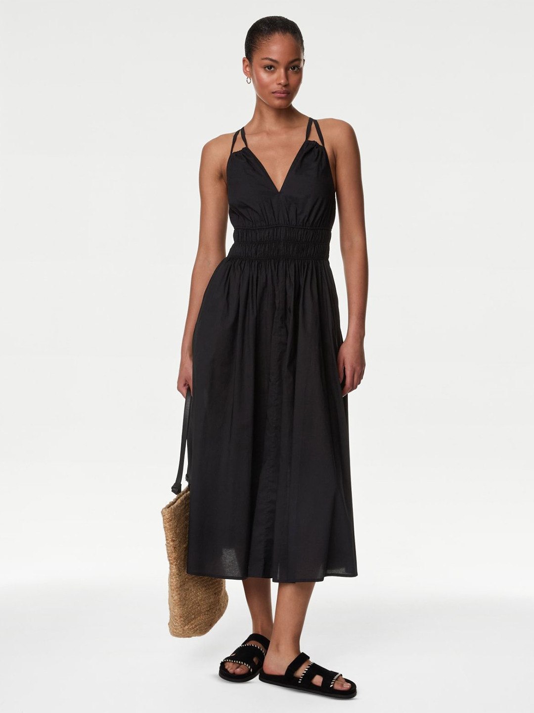 Marks & Spencer Women Pure Cotton Beach Fit & Flare Midi Dress