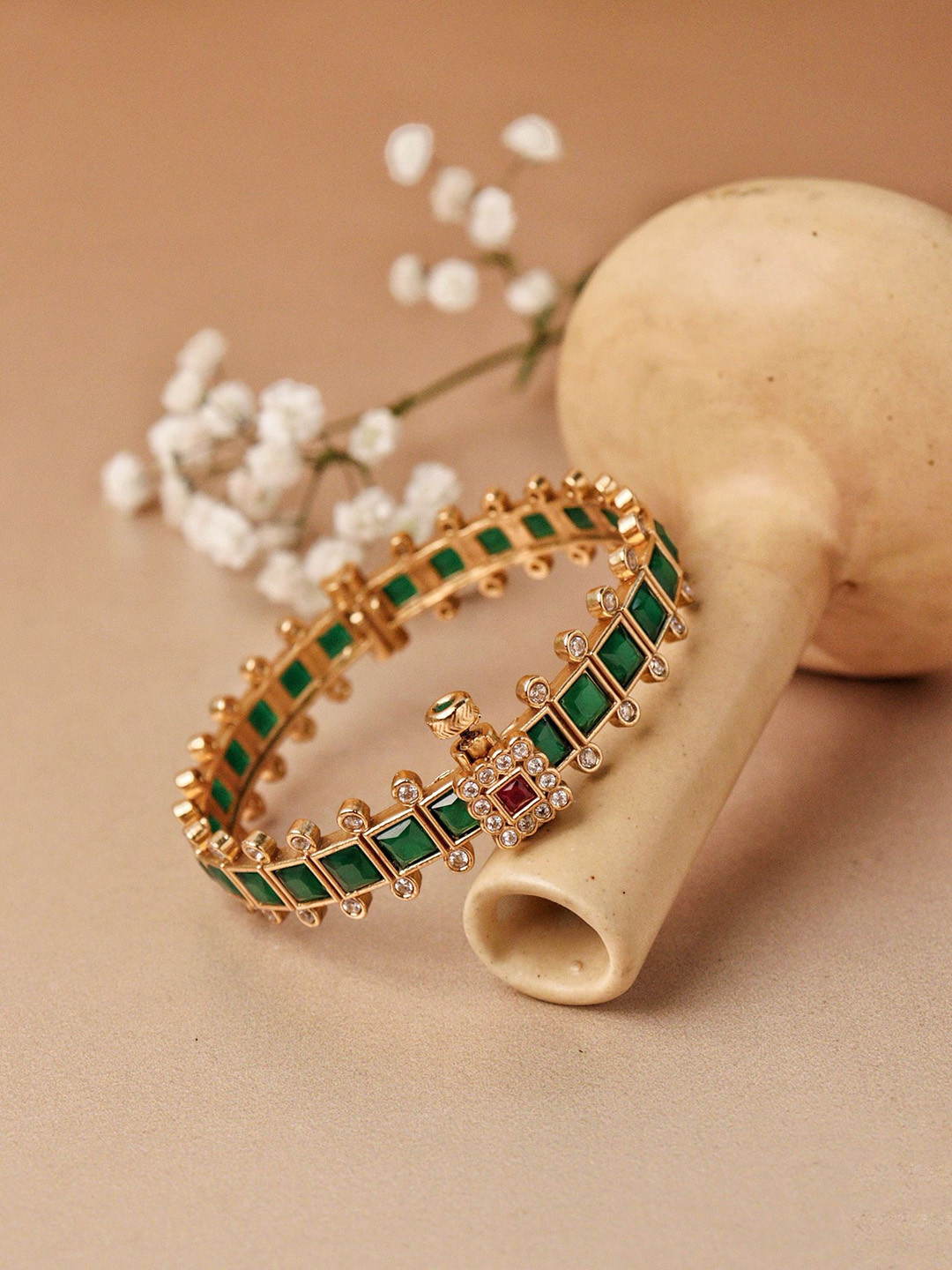 CURIO COTTAGE Women 22 KT Gold-Plated Stone-Studded Bangle