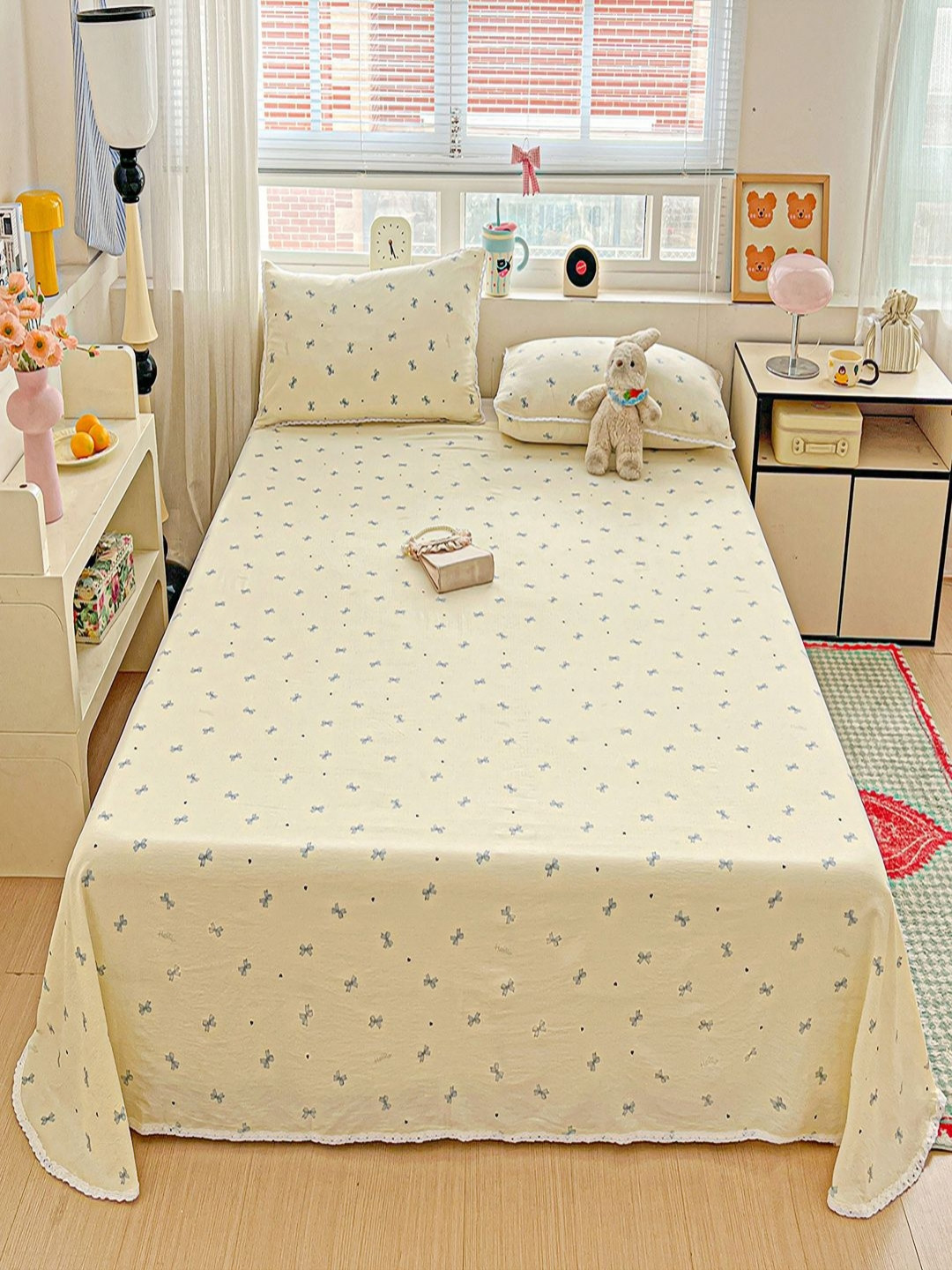JC HOME Cream 140 TC King Bedsheet Set -2m x 2.3m