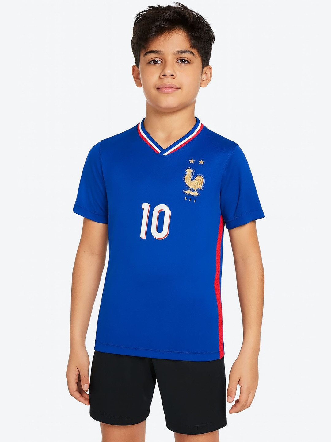 dostitch Boys Blue Printed V-Neck Polyester Jersey T-Shirt Short