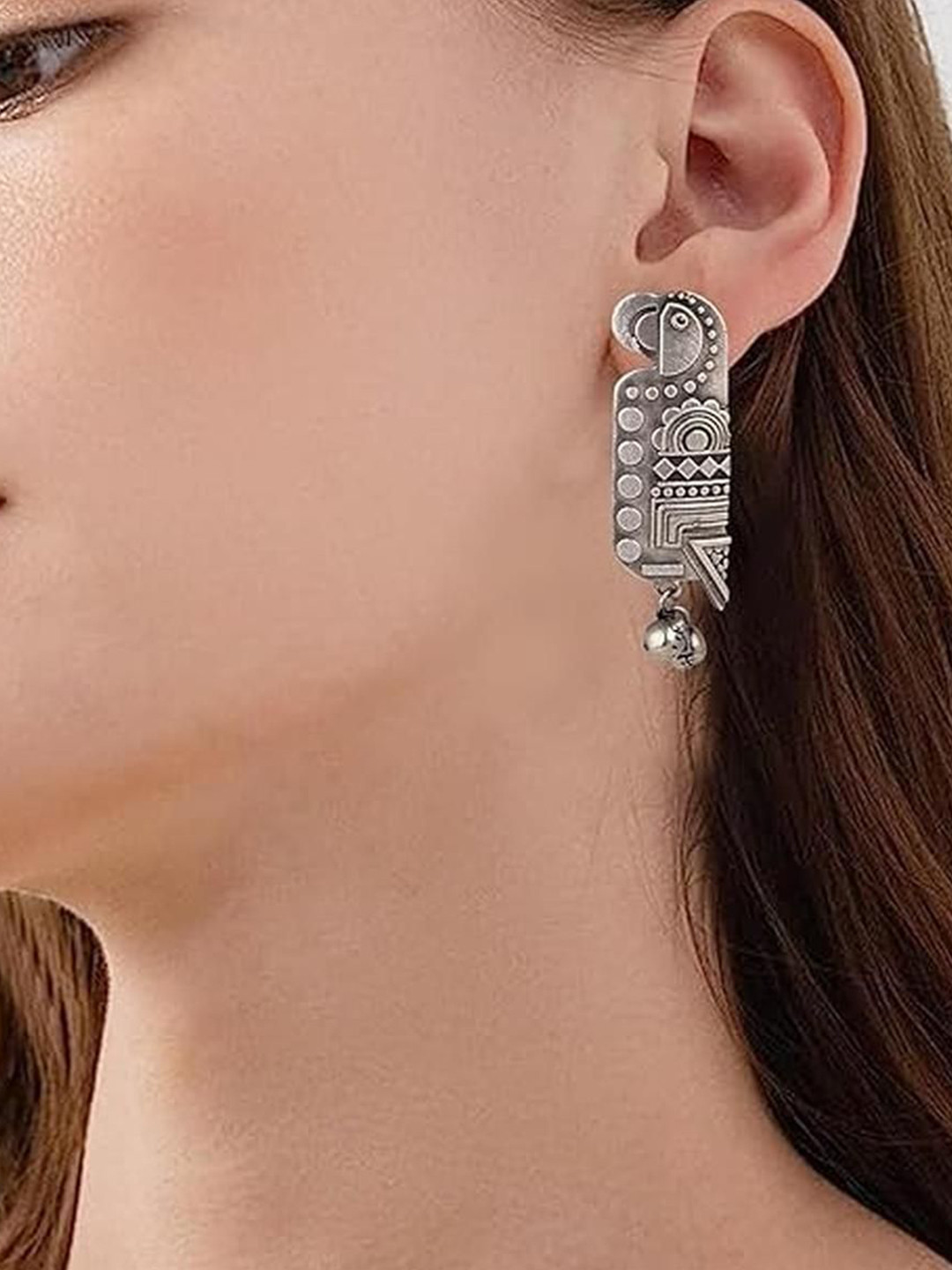 EL REGALO Parrot Shaped Oxidised Drop Earrings