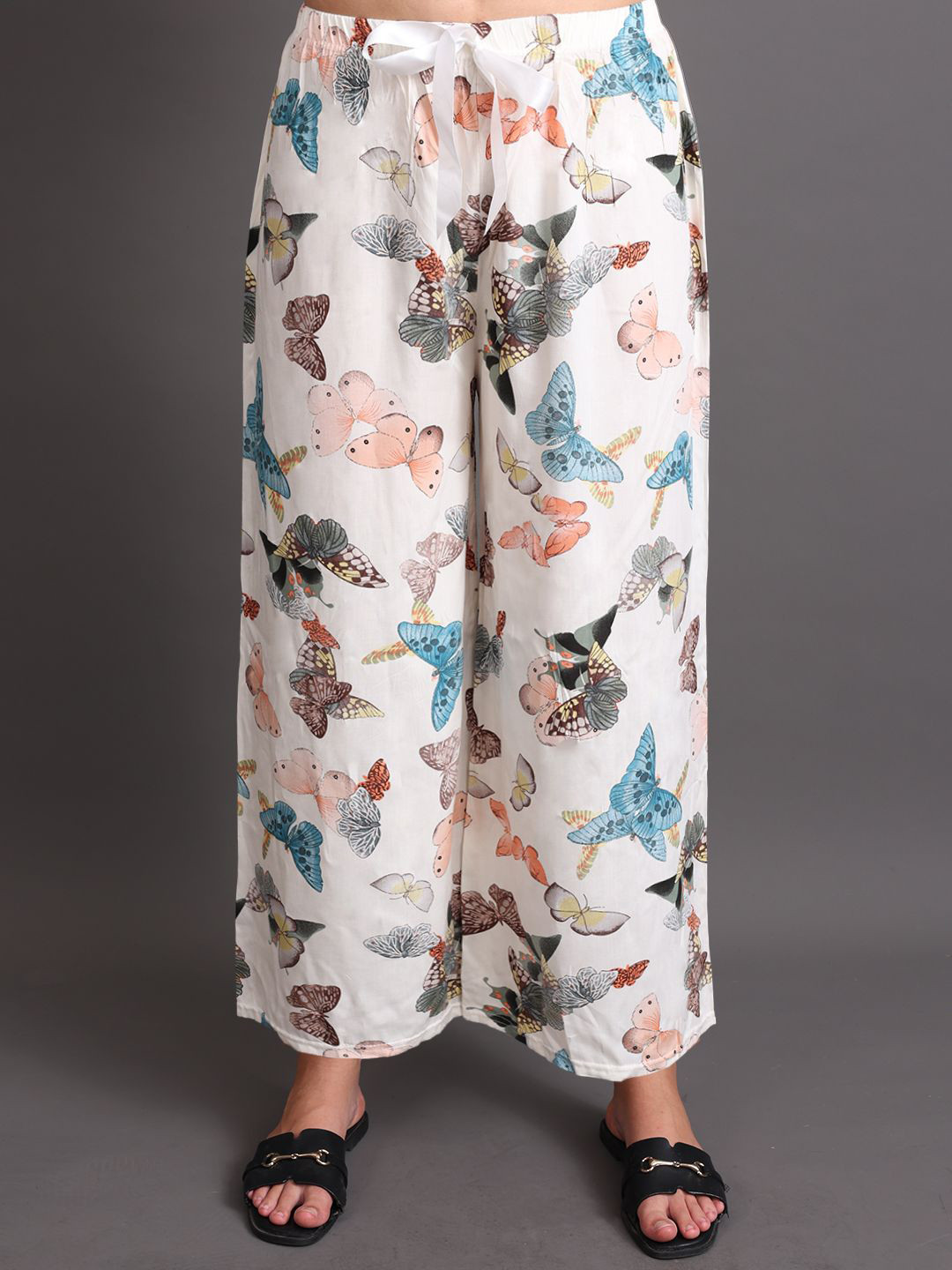 GRACIT Women Butterfly Printed Wide Leg Knitted Ethnic Palazzos