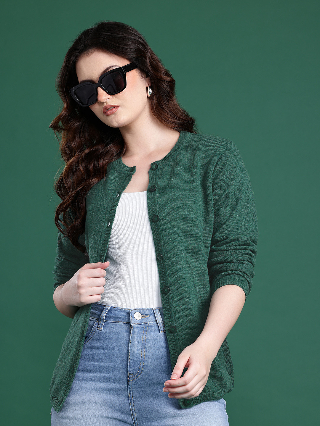 Cayman Round Neck Front-Open Woollen Cardigan