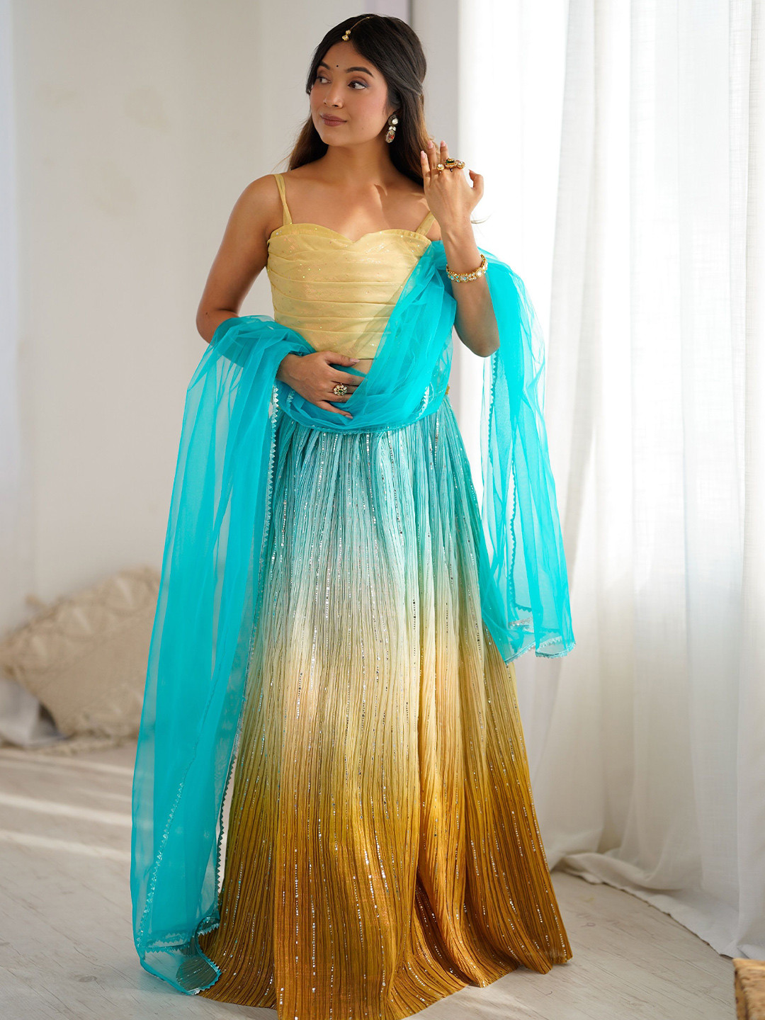 Ethnic Yard Embellished Ready To Wear Silk Lehenga & Blouse With Dupatta