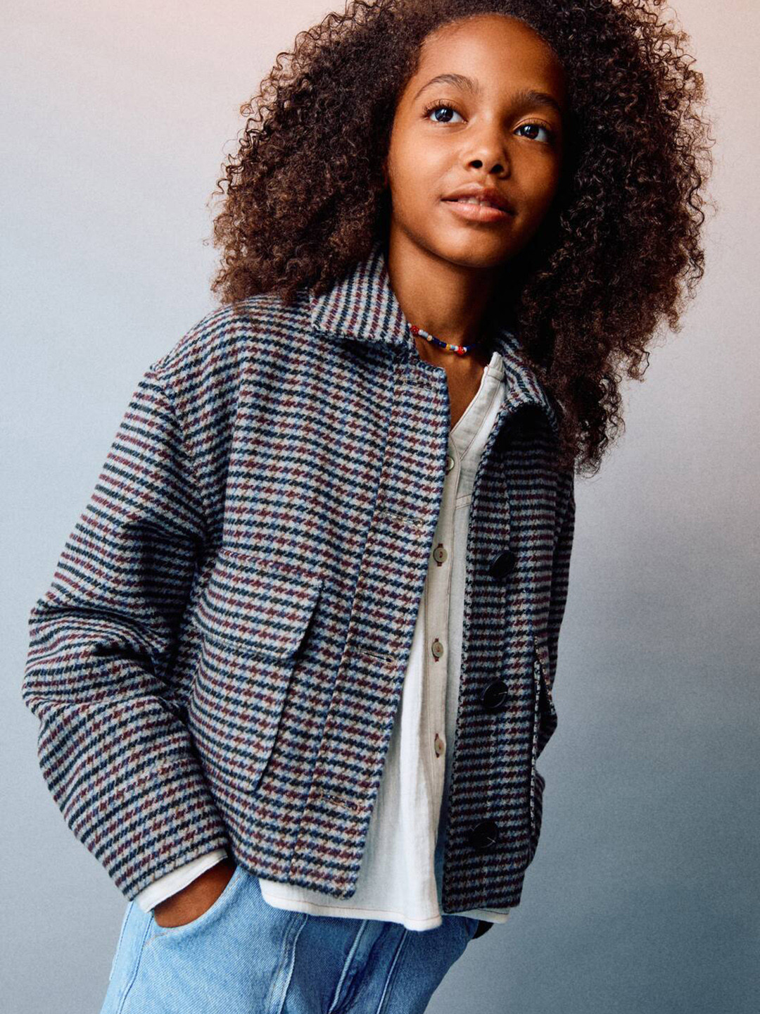 Mango Kids Girls Houndstooth Checked Coat