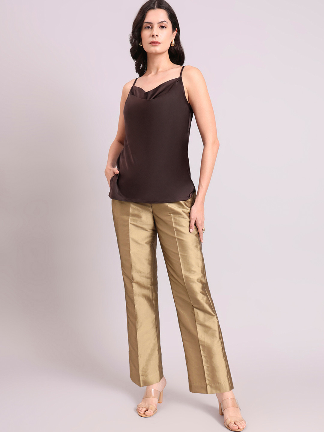 PowerSutra Women Cowl Neck Satin Top