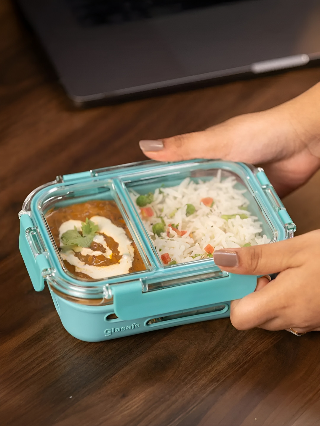 GLASAFE Green & Transparent Borosilicate Glass Dishwasher Safe Lunch Box