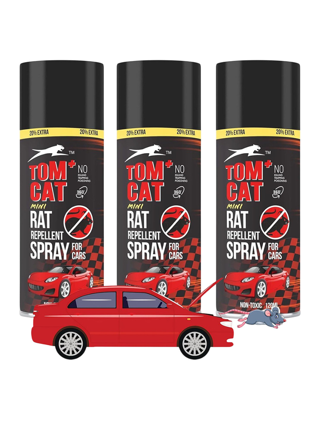 tomcatshadow Set Of 3 Rat Repellent Spray For Cars - 120 ml Each