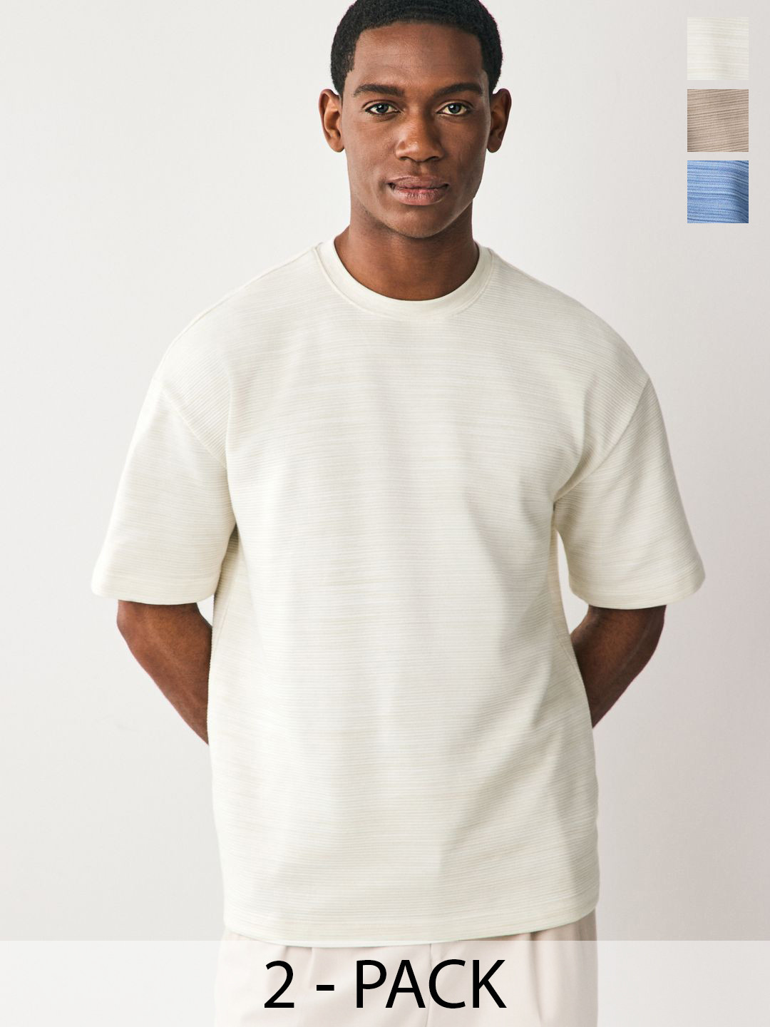 NEXT Pack of 3 Ottoman Textured Drop-Shoulder Sleeves Relaxed Fit T-shirt