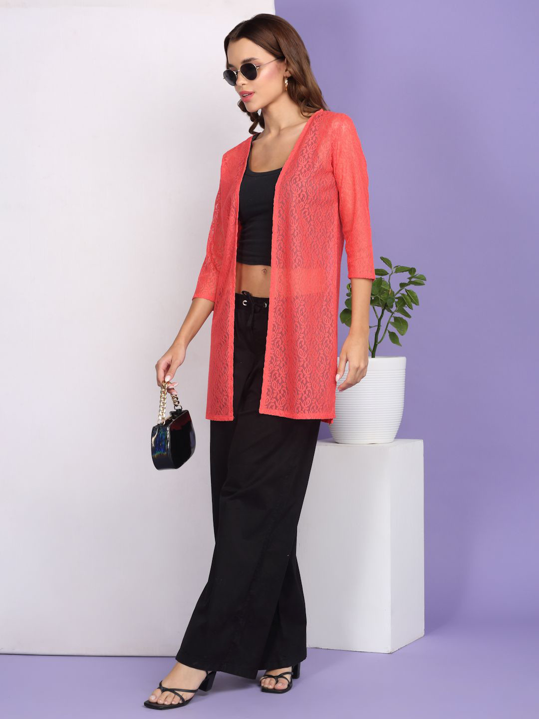 Dressitude Self Design Longline Sheer Shrug