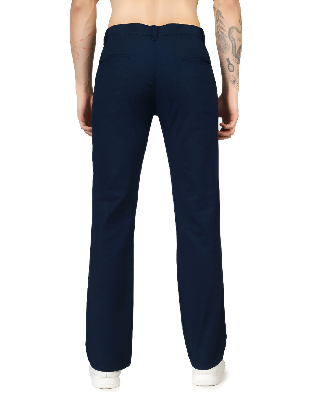 FLAKED Men Solid Smart Easy Wash Chinos Trousers