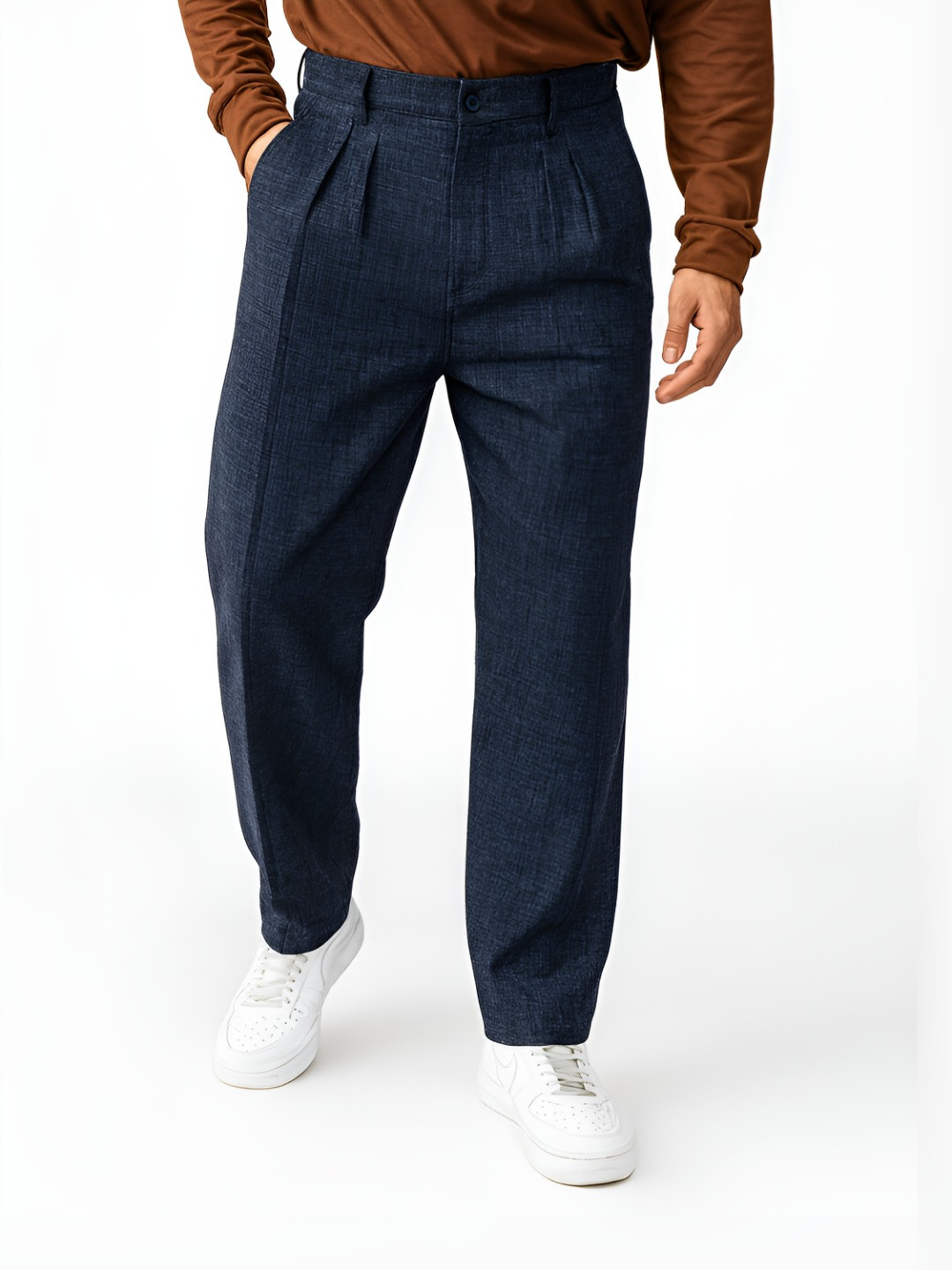 Maniac Men Textured Comfort Pleated Formal Trousers
