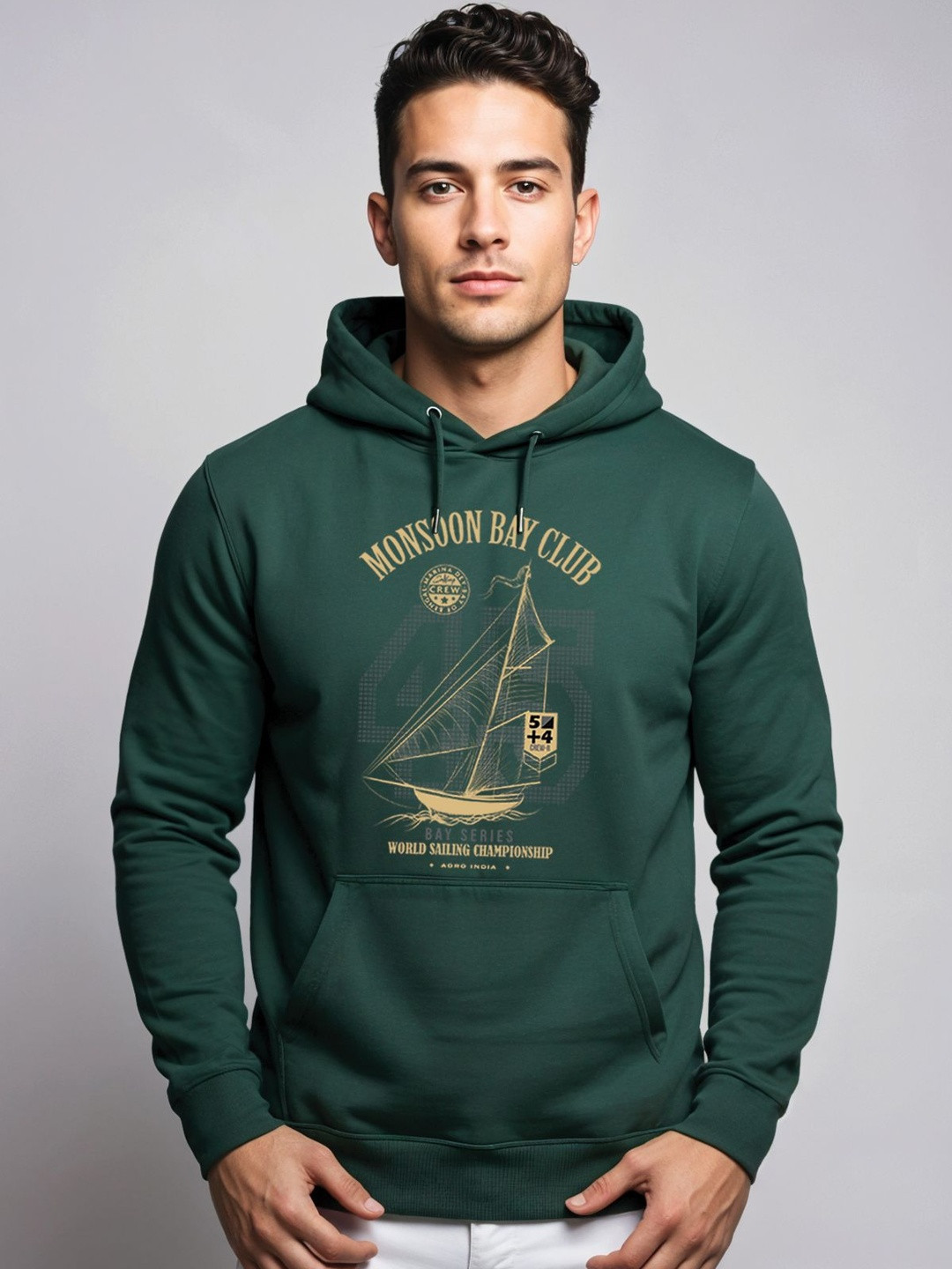 ADRO Mens 320 GSM Cotton Poly Fleece Hoodie  Monsoon Bay Club Sailing Graphic Printed Hoodies