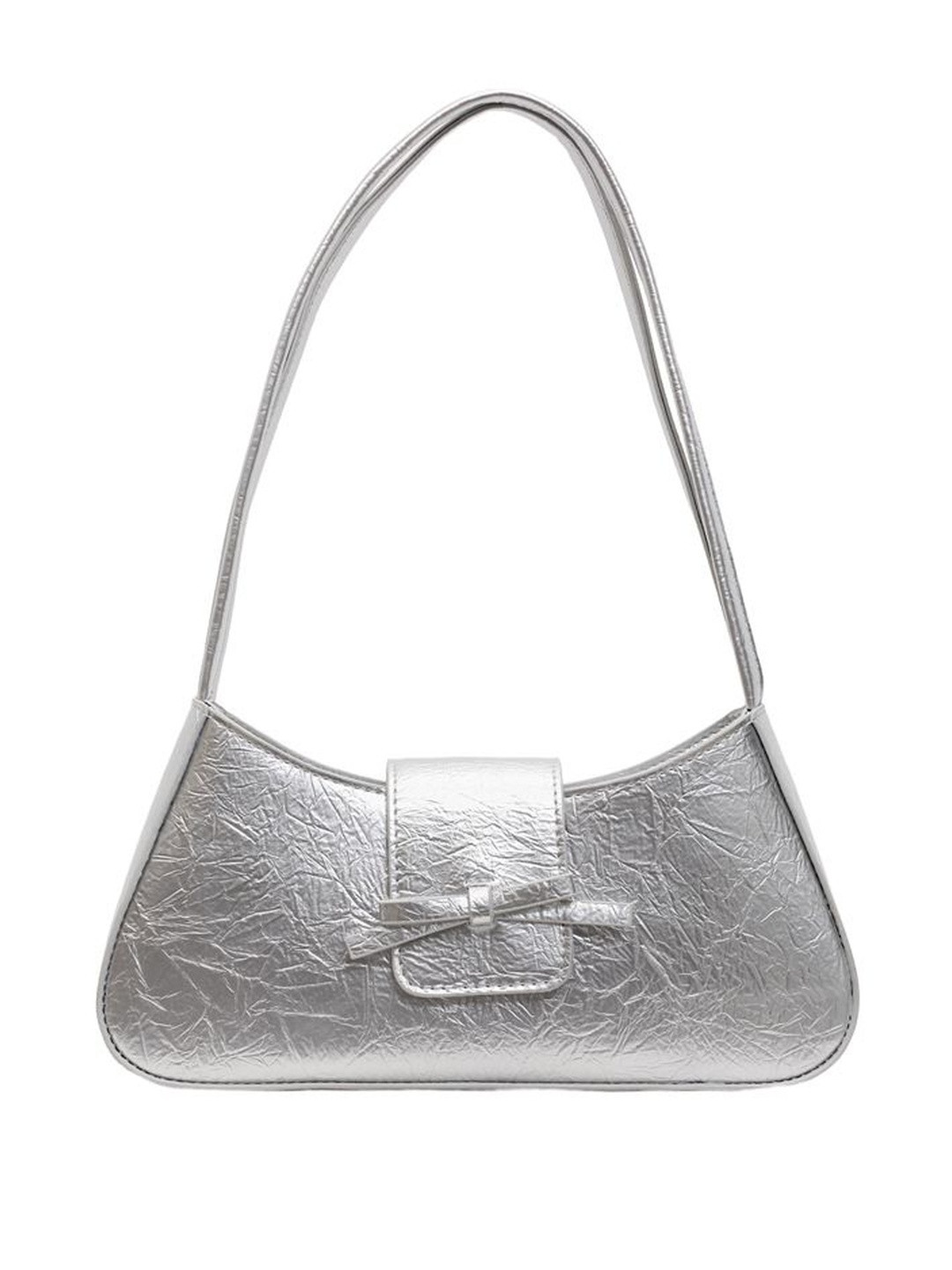 CORSICA Women Solid Silver PU Half Moon Sling Bag