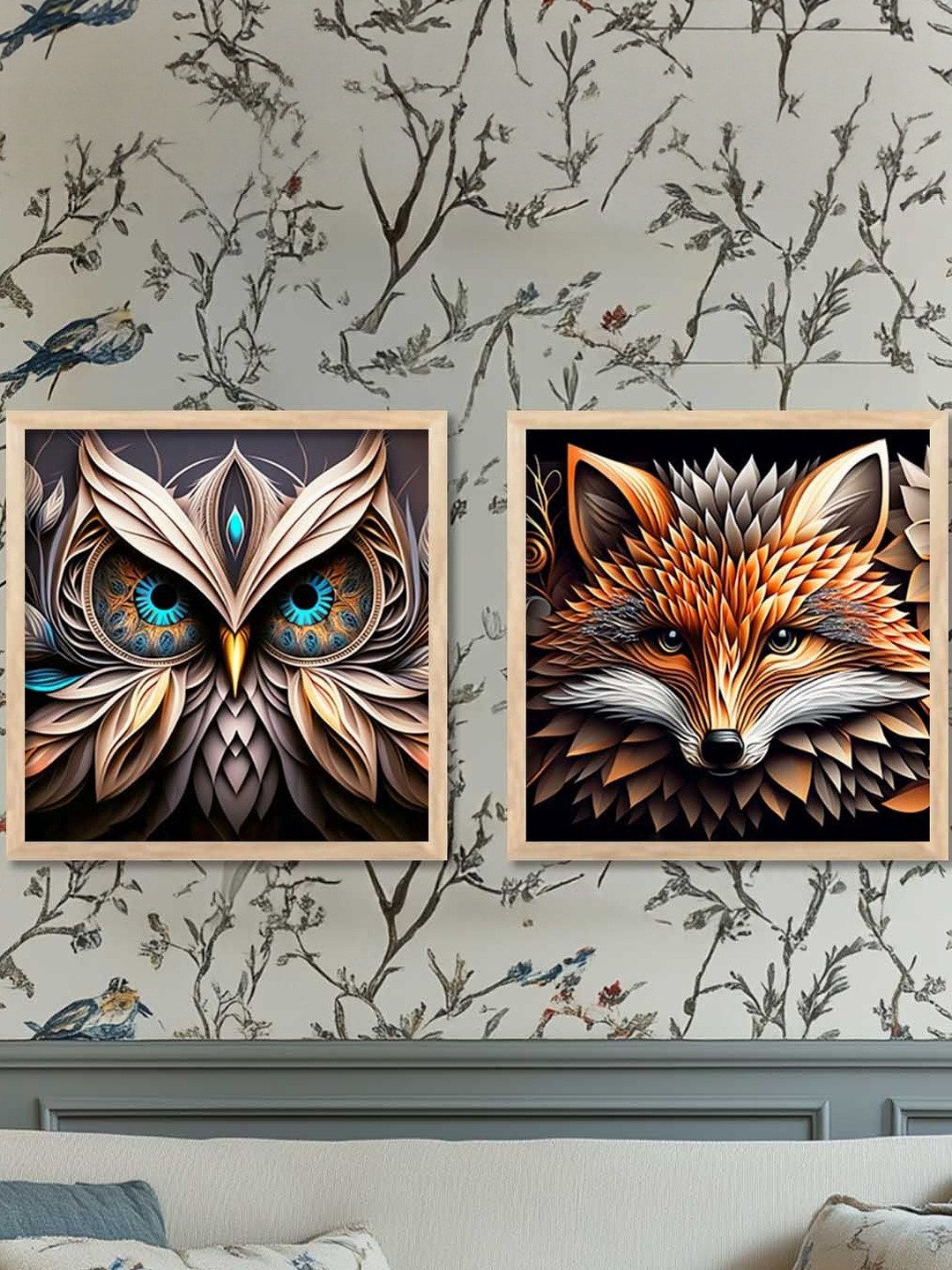 WALLLANE Set of 2 Piece Wood Animal Modern Wall Paintings