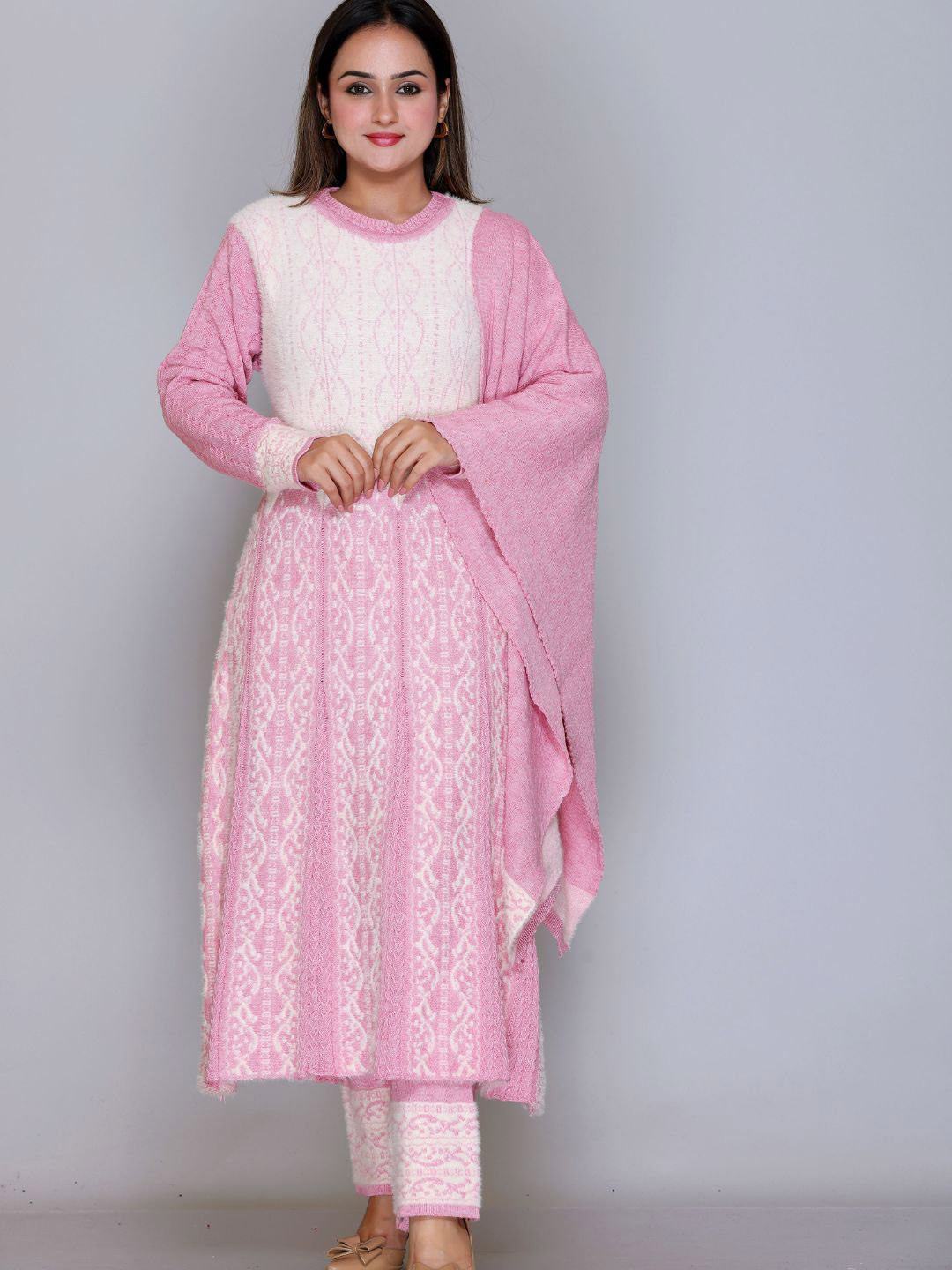 The Zigar Studio Floral Printed Round Neck A-Line Kurta With Palazzos & Dupatta