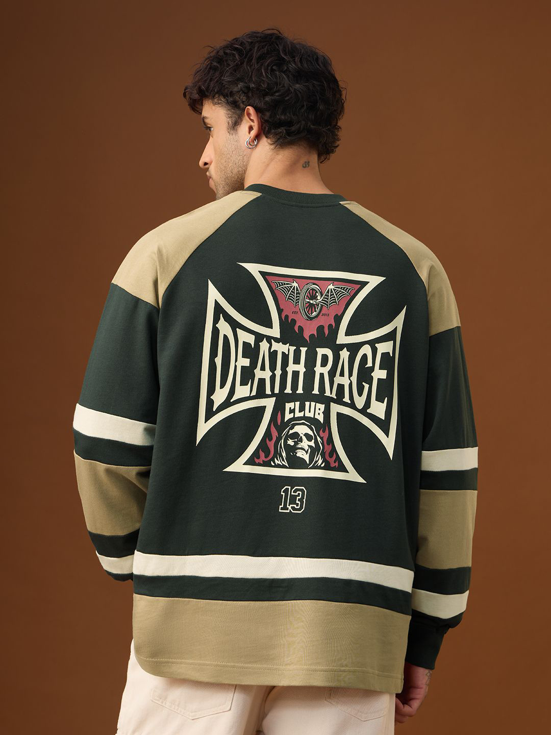 The Souled Store Rider's Soul Typography Printed Drop-Shoulder Sleeves Pure Cotton T-shirt