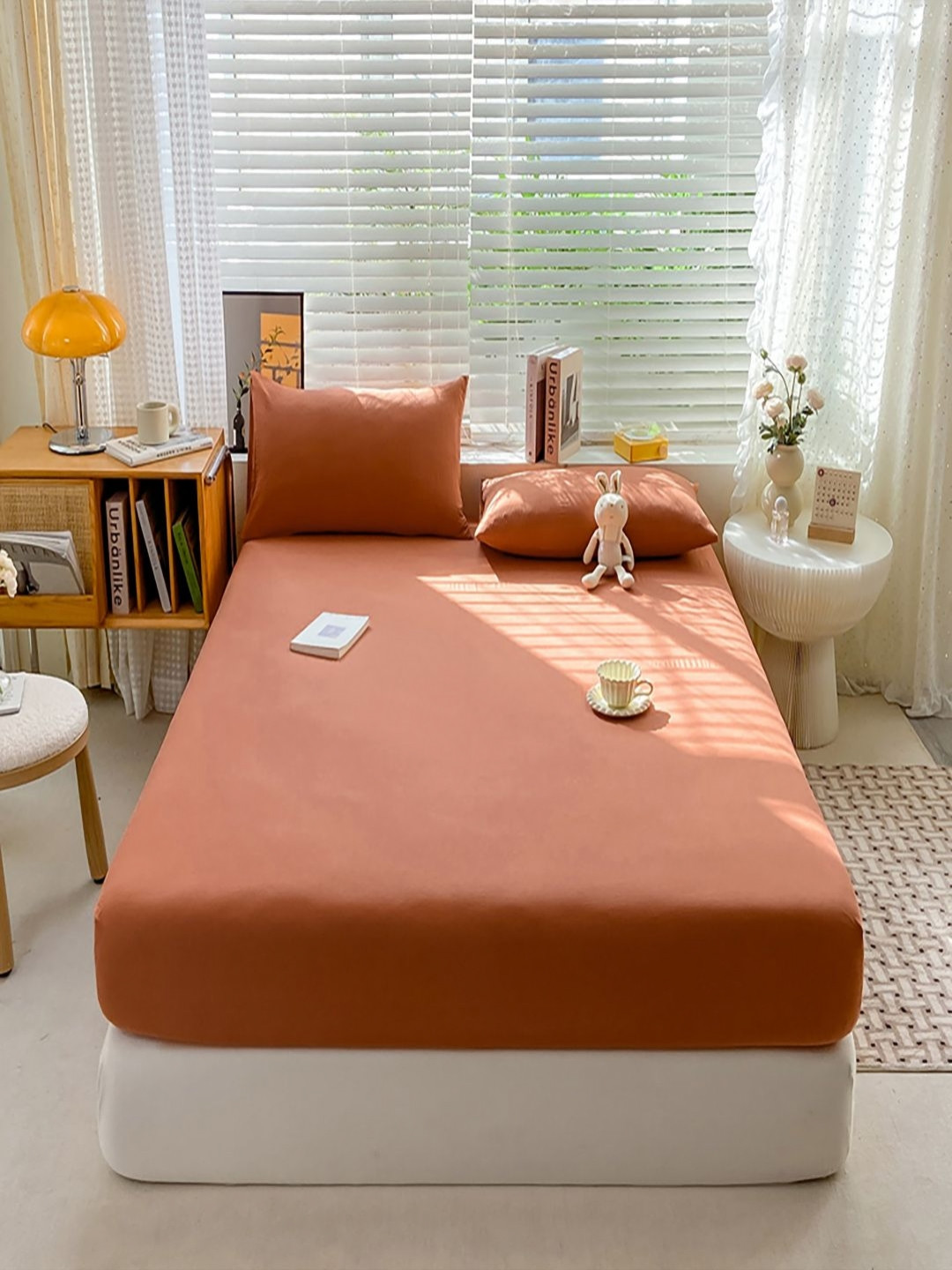 JC HOME Orange 140 TC King Bedsheet - 1.80 m x 2 m