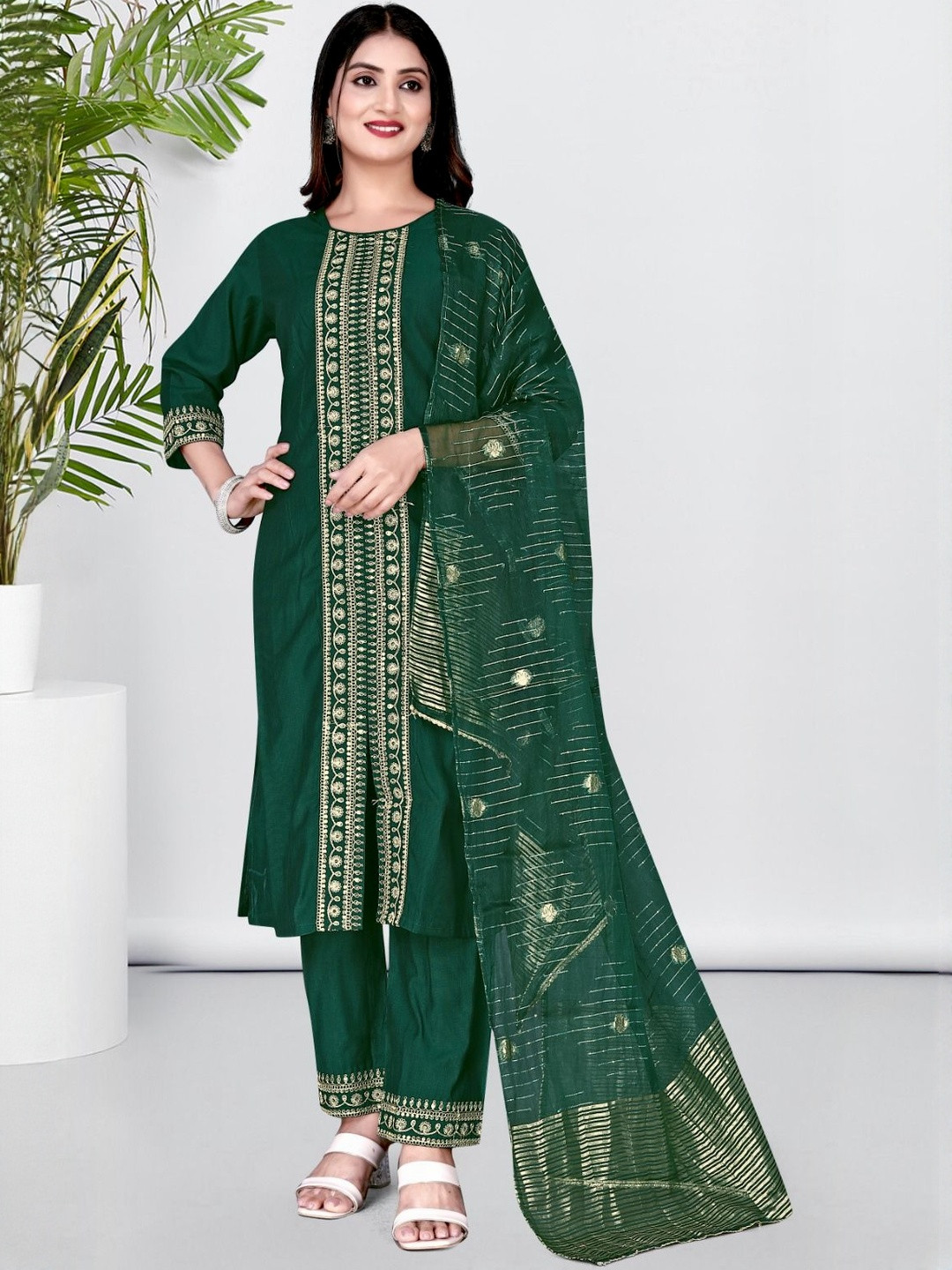 Fashion SAY Panel Kurti & Pant with Dupatta Set