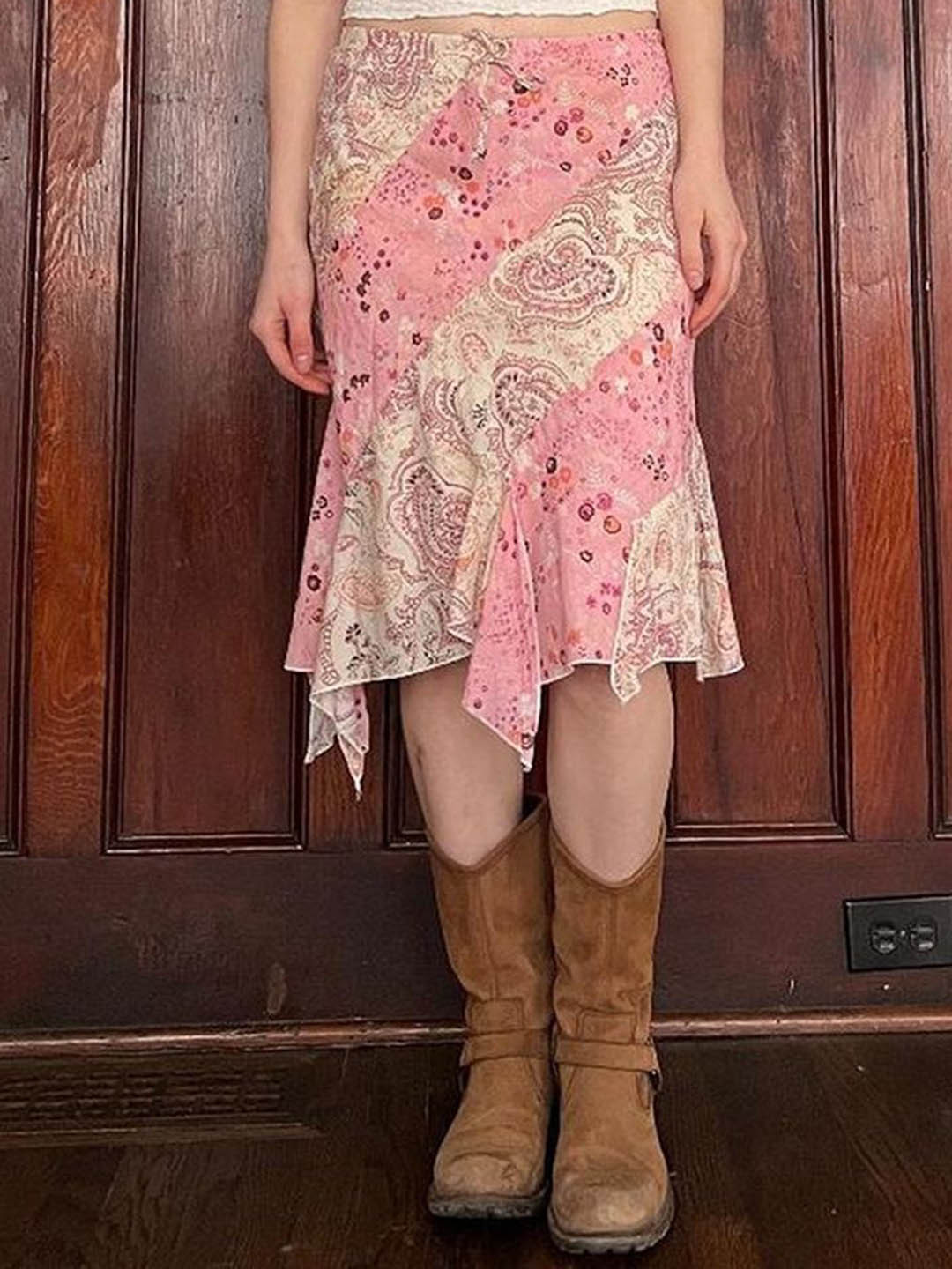 LULU & SKY Printed Mid-Rise Trumpet Asymmetric Knee-Length Skirt