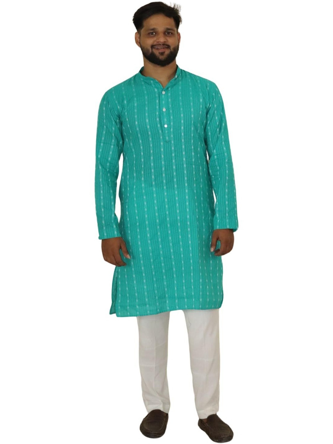 PUSHPRAJ FASHION Men's Katha Cotton Colllar Neck Full Sleeves Striped Straight Kurta